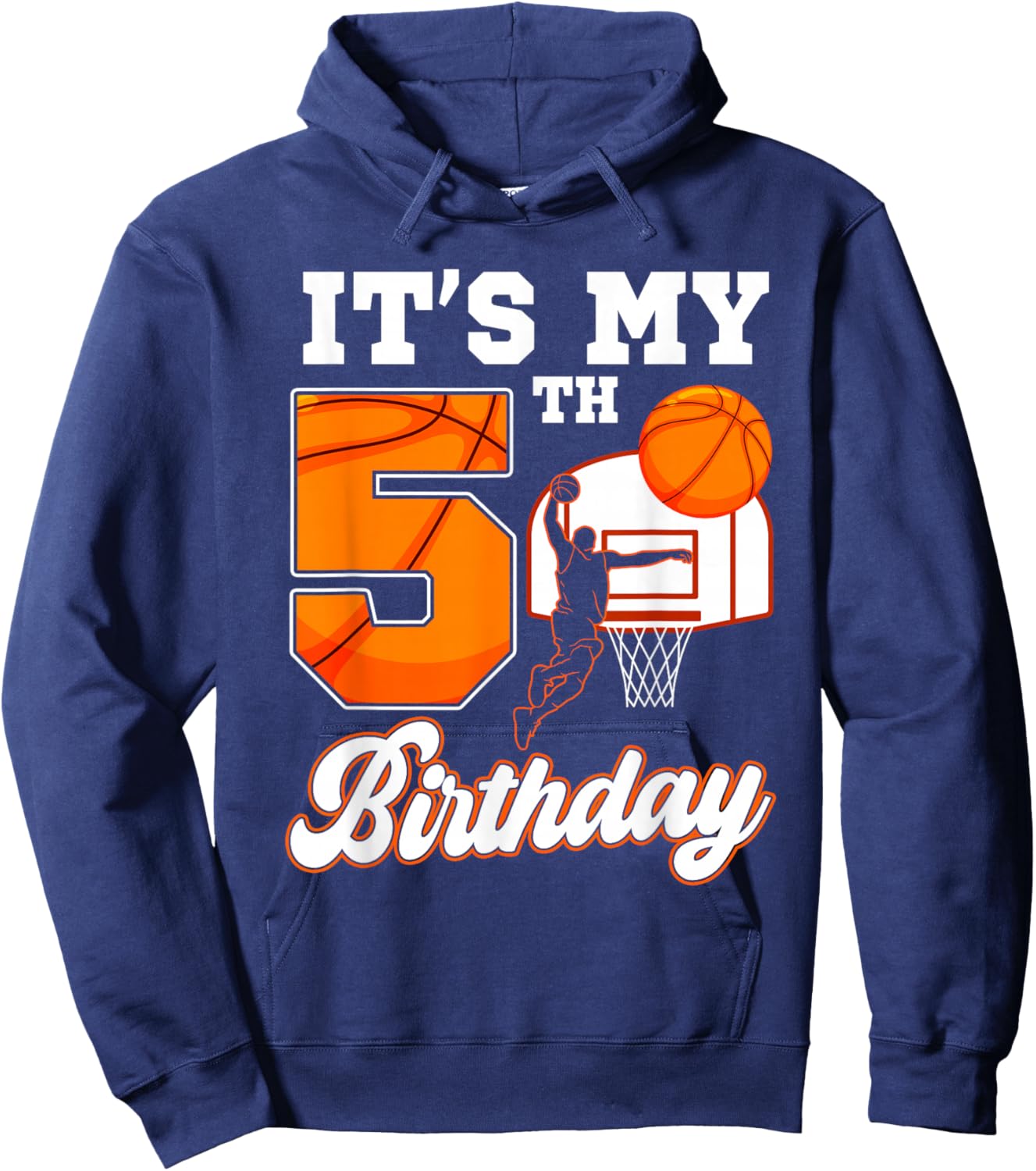 It's My 5th Birthday Basketball Theme 5 Year Old Boy Bday Hoodie - Hoodie | Navy