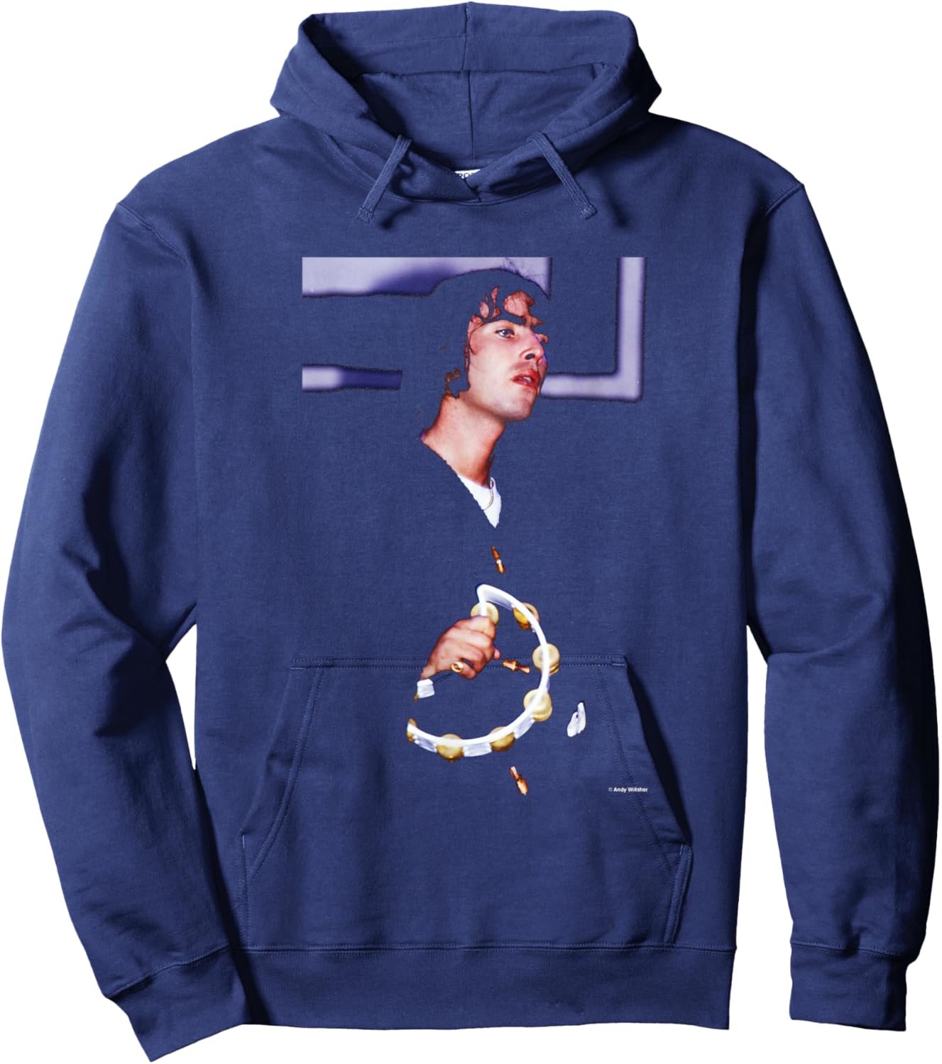 Liam Gallagher Oasis Live Tambourine by Andy Willsher Hoodie - Hoodie | Navy