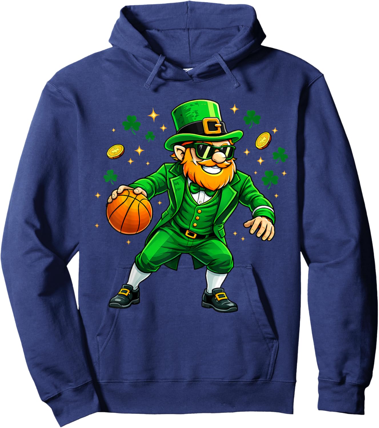 Leprechaun Play Basketball Funny St Patrick's Day Men Boys Hoodie - Hoodie | Navy