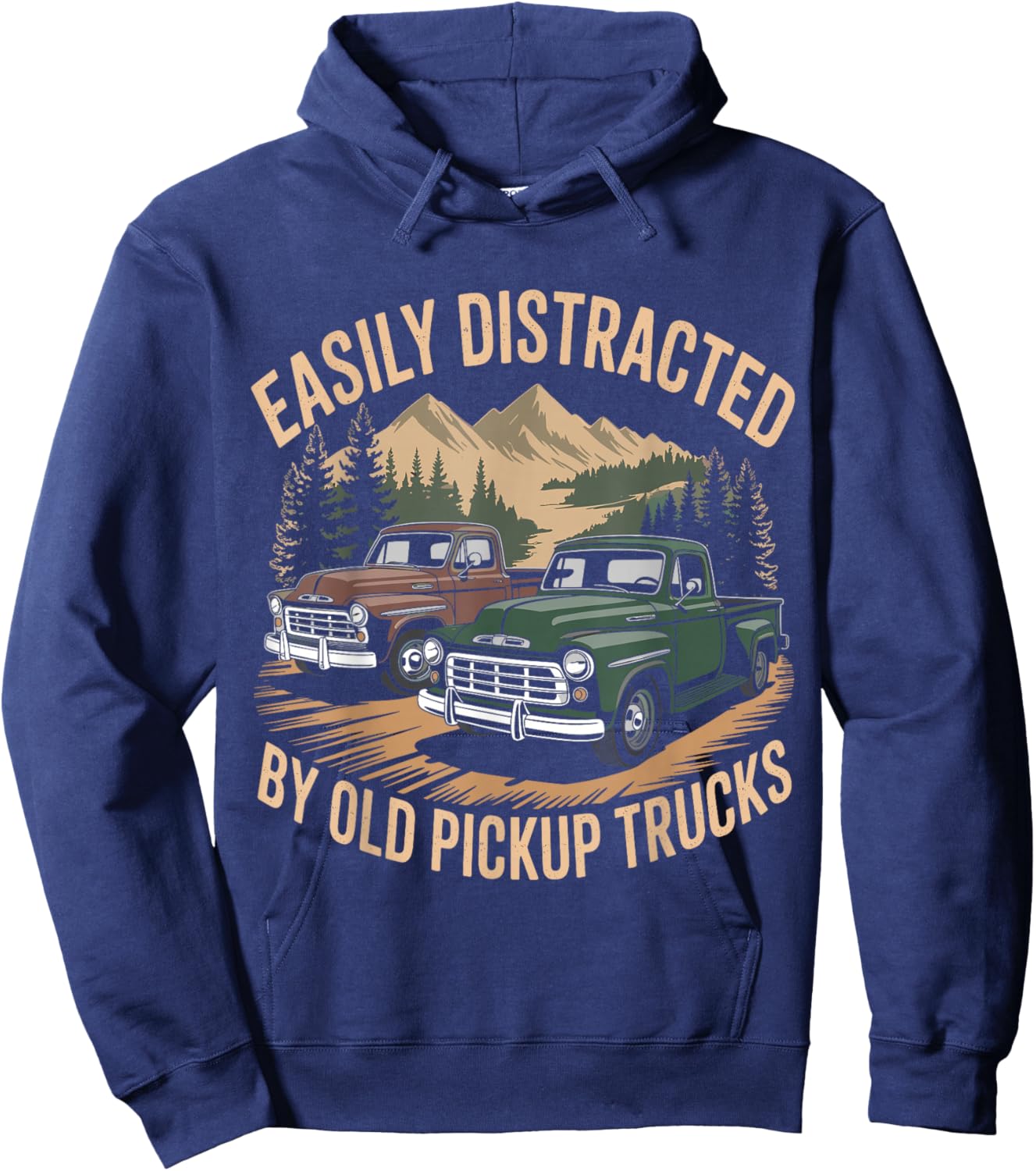Easily Distracted by Old Pickup Trucks Funny Trucker Hoodie - Hoodie | Navy