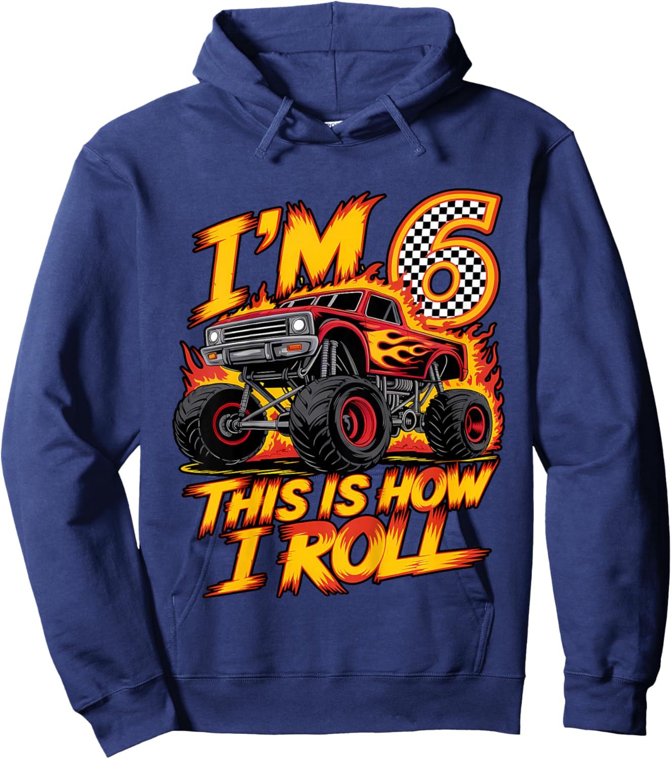 Monster Truck 6th Birthday 6 Year Old Boy Born 2019 Kids Hoodie - Hoodie | Navy