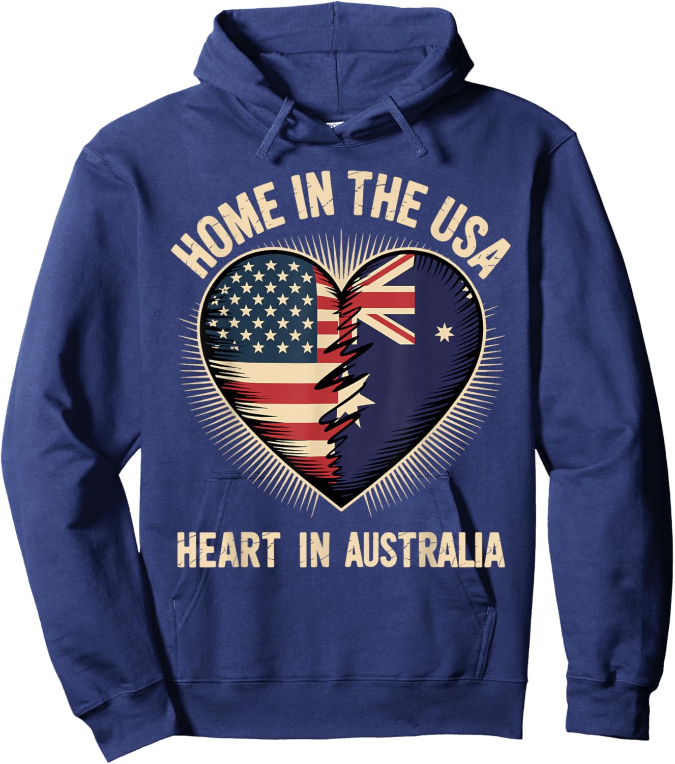 Home in The USA Heart in Australia American Australian Hoodie - Hoodie | Navy