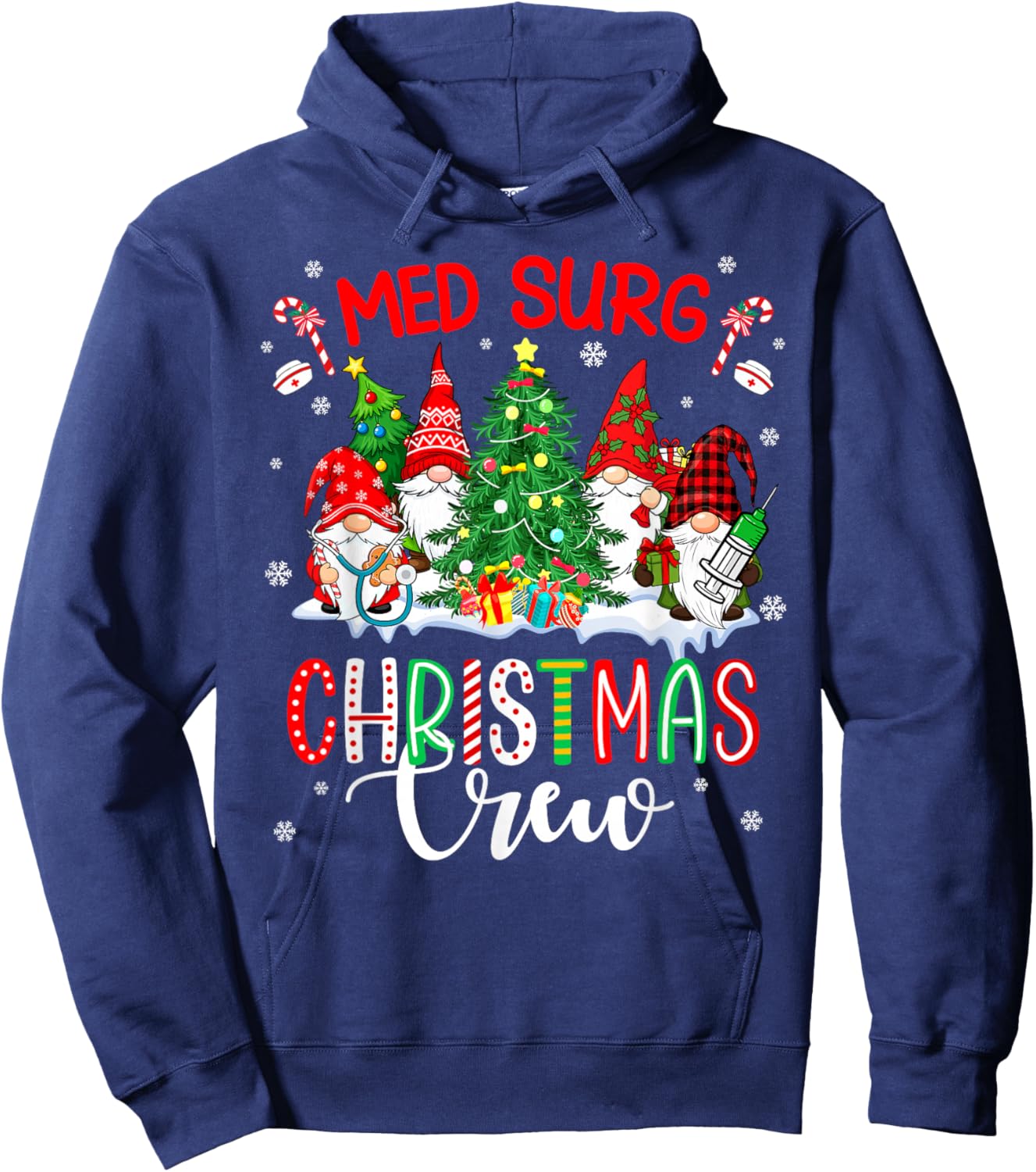 Med Surg Christmas Crew Group Gnomes Decorating Xmas Tree Hoodie - Hoodie | Navy