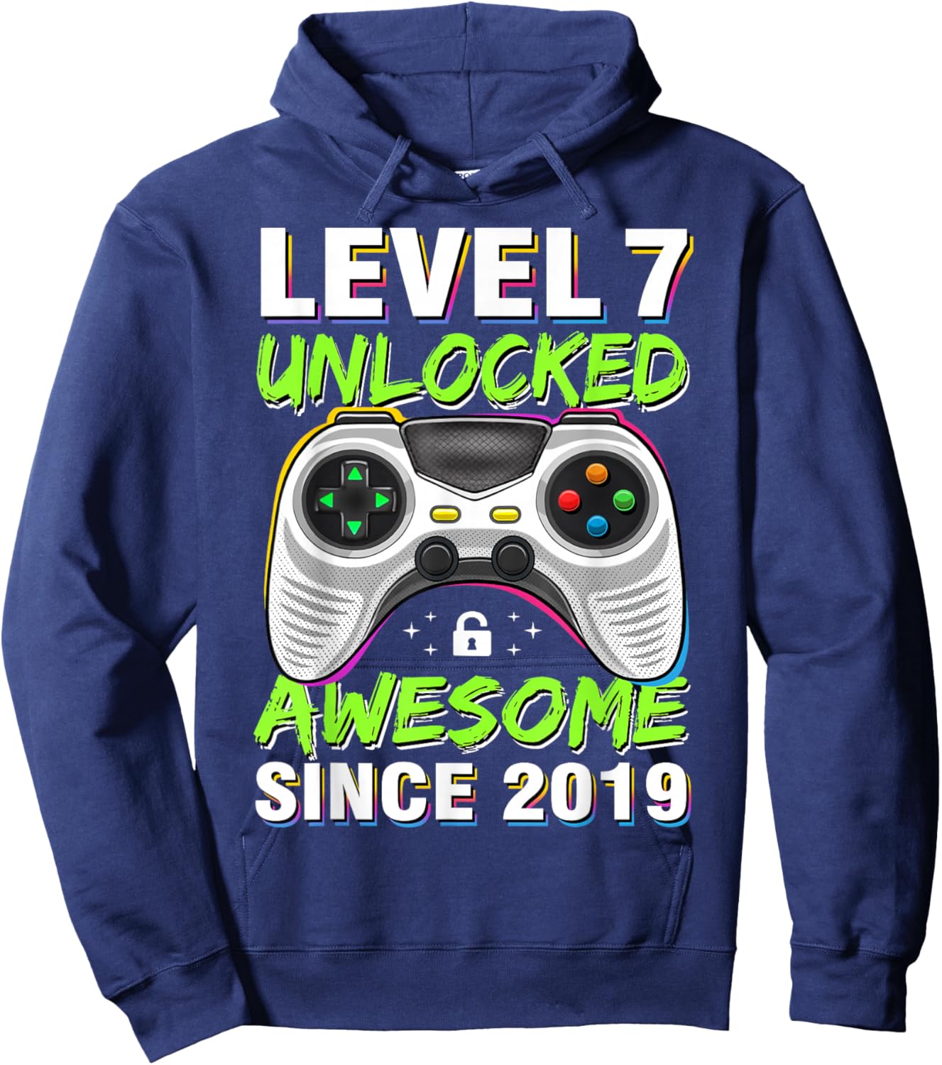 Level 7 Unlocked Awesome Since 2019 7th Birthday Gaming Boys Hoodie - Hoodie | Navy