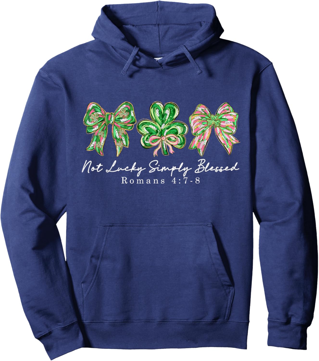 Not Lucky Simply Blessed Retro Coquette St Patrick's Day Hoodie - Hoodie | Navy