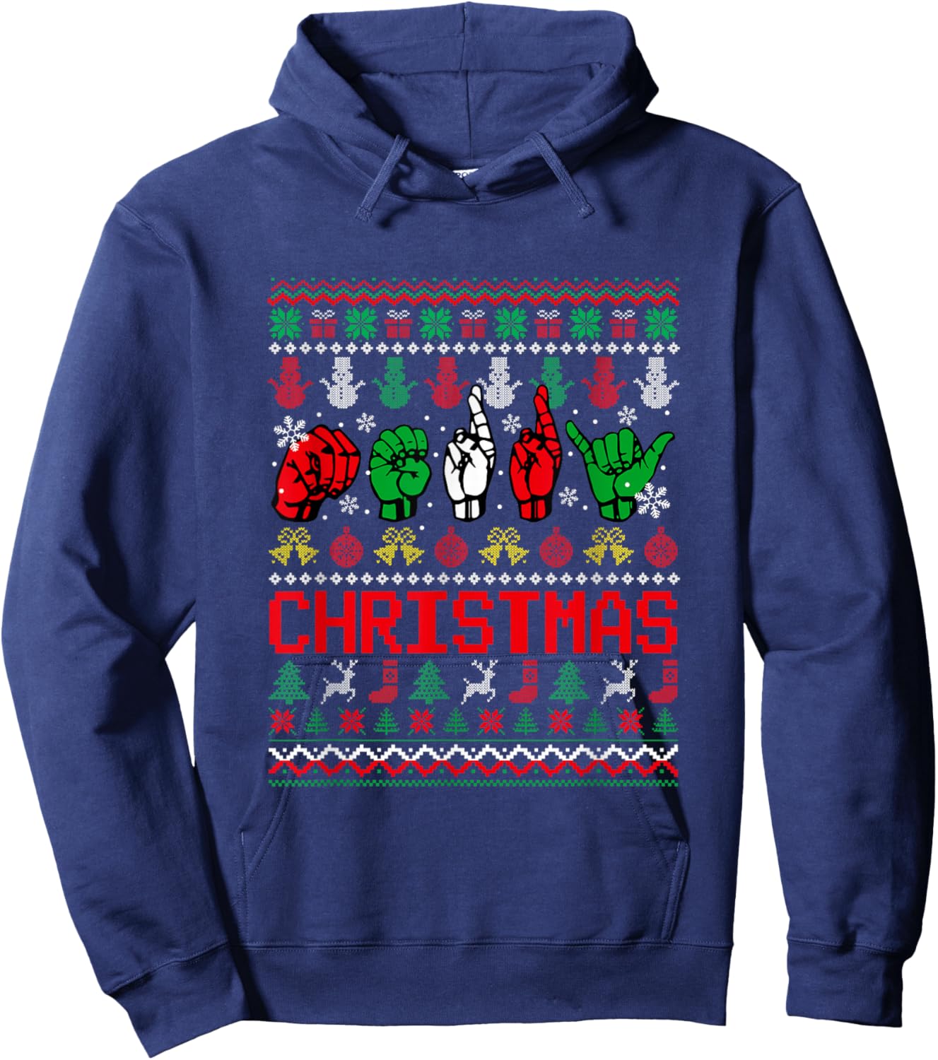 Merry Christmas Sweater ASL Hand Sign Language Lover Family Hoodie - Hoodie | Navy