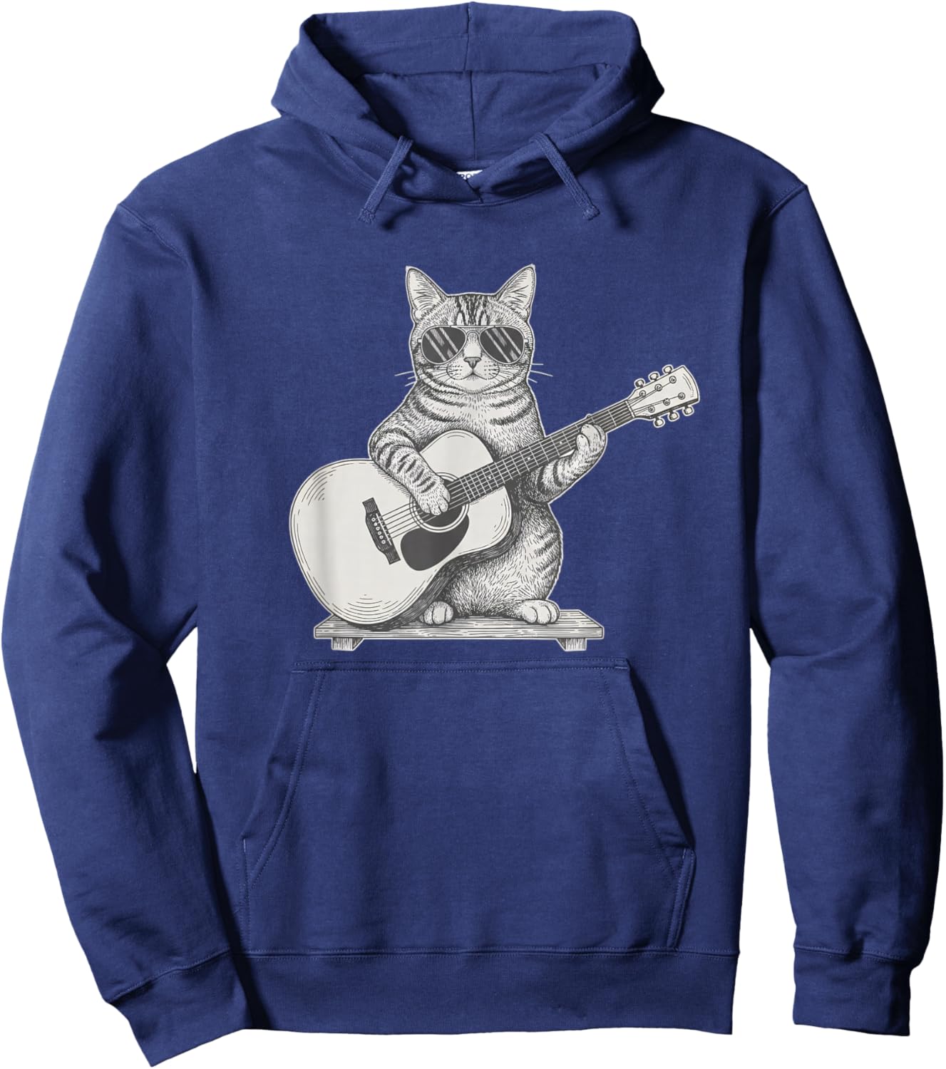 Tabby Cat Playing Acoustic Guitar Cool Sunglasses Musician Hoodie - Hoodie | Navy