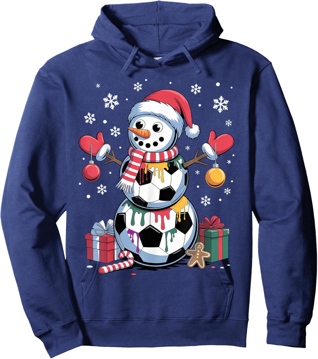Soccer Christmas Snowman Ice Cream Dripping Soccer Drip Hoodie - Hoodie | Navy