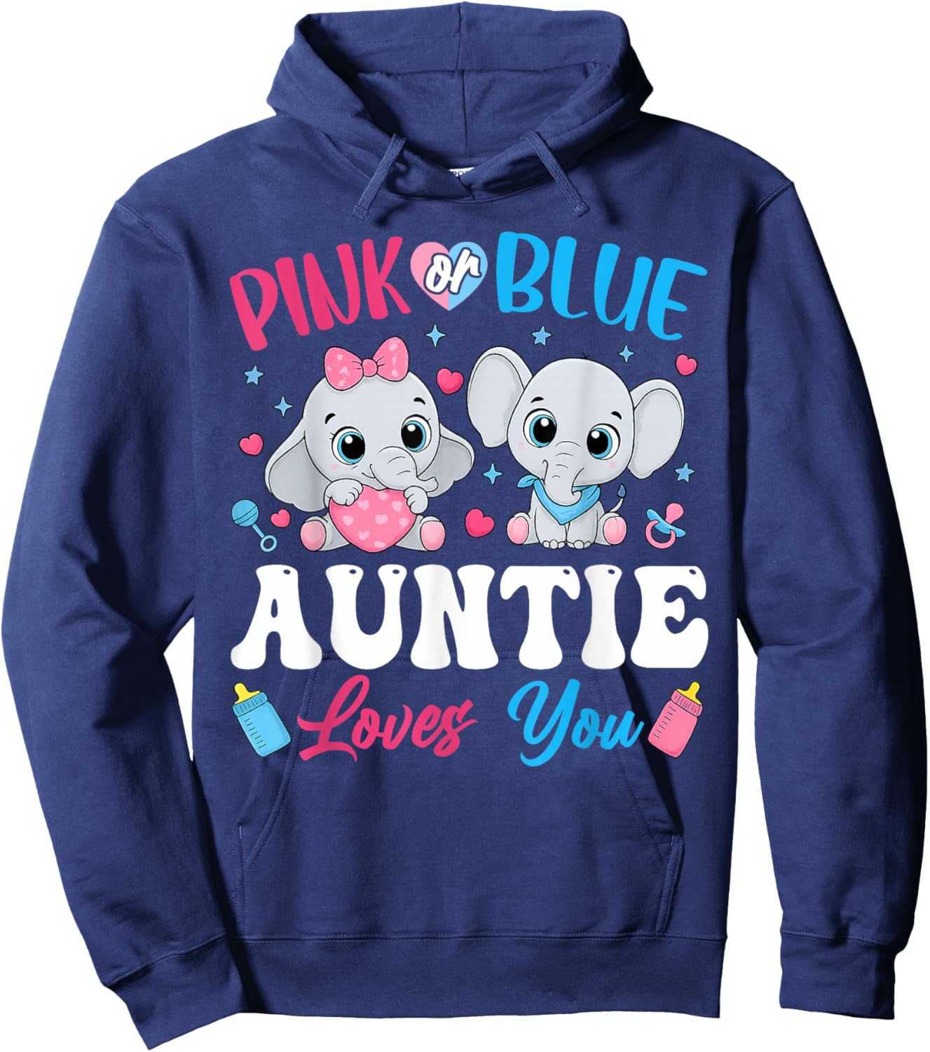 Pink or Blue Auntie Loves You Gender Reveal Elephant Hoodie - Hoodie | Navy