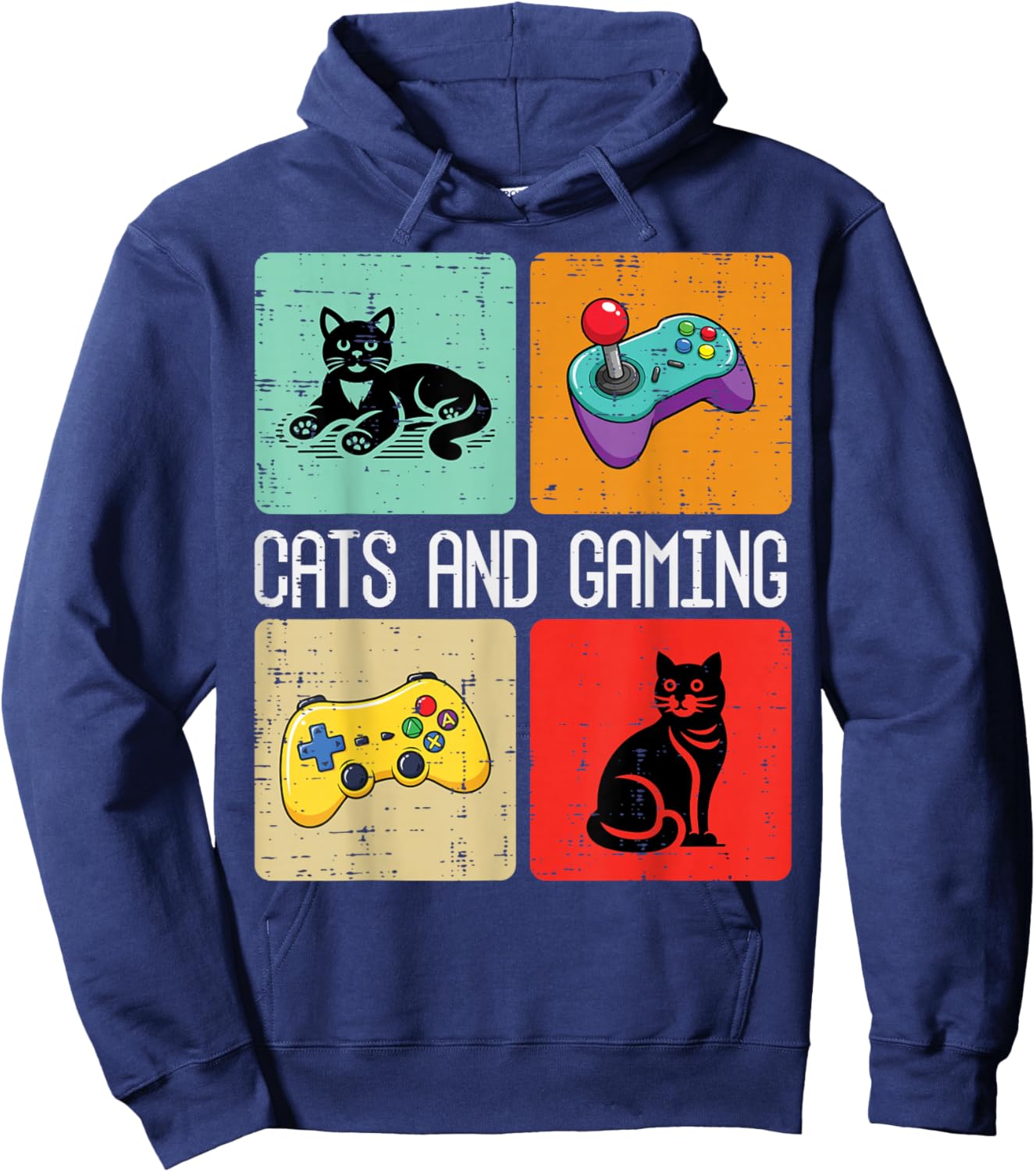 Cats and Gaming Retro Video Gamer Player Men Boys Kids Women Hoodie - Hoodie | Navy
