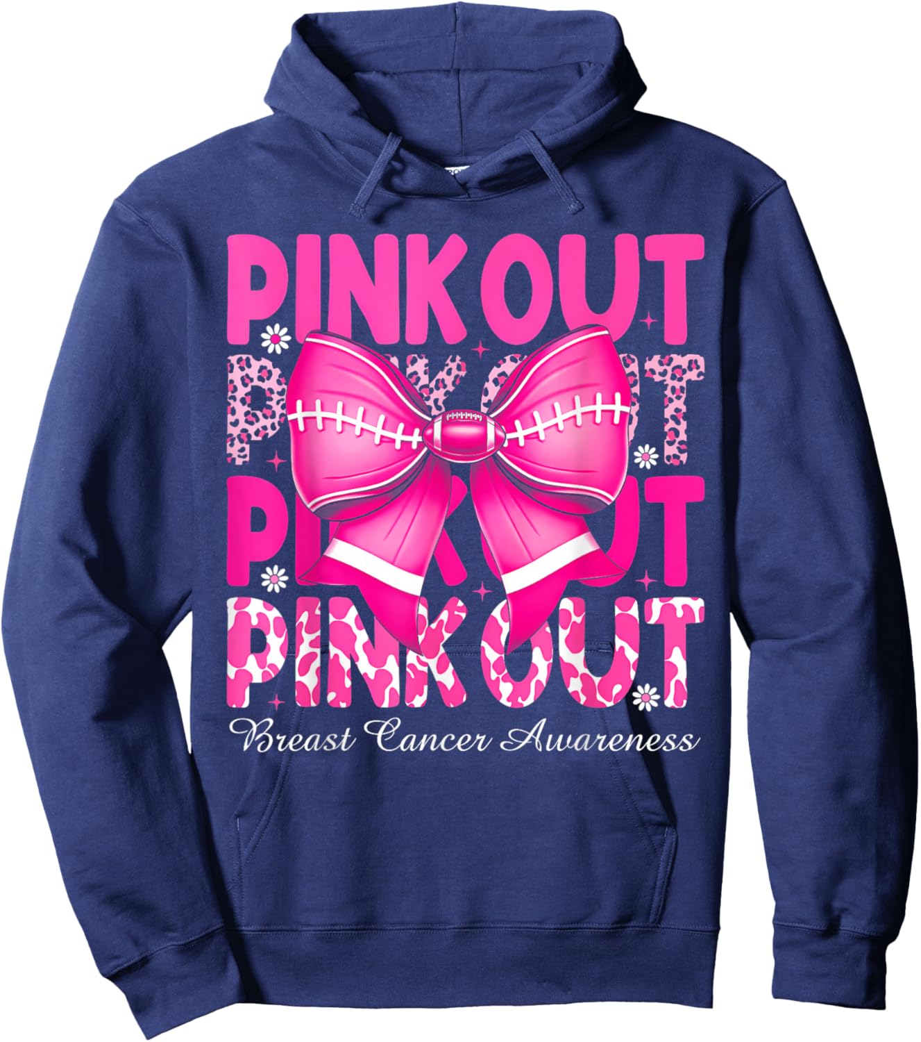 Pink Out Breast Cancer Football Coquette Bow Mom Girls Women Hoodie - Hoodie | Navy