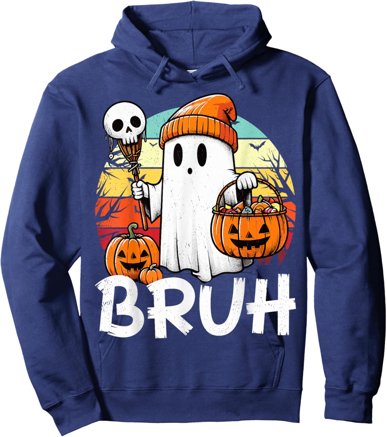 Bruh Ghost Funny Halloween Boo Spooky Halloween Bruh Ghost Hoodie - Hoodie | Navy