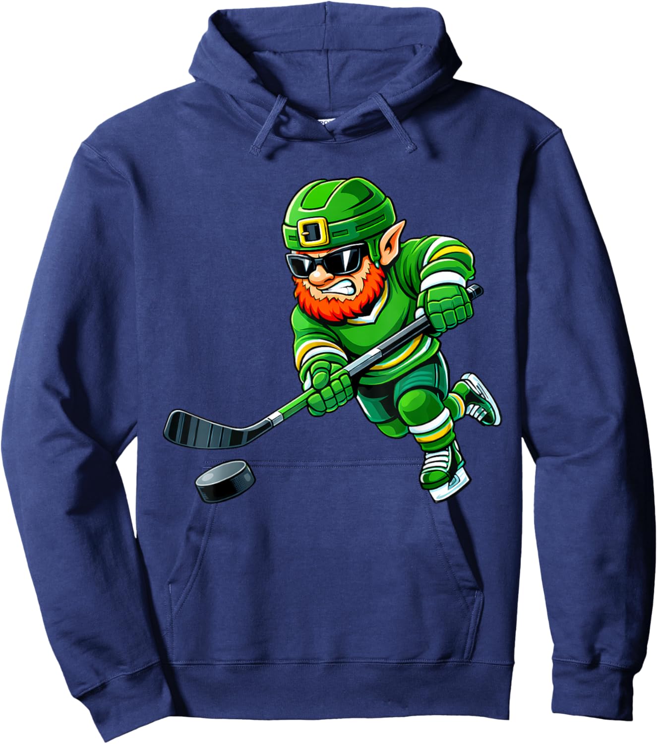 Ice Hockey St Patricks Day Boys Kids Sport Green Leprechaun Hoodie - Hoodie | Navy