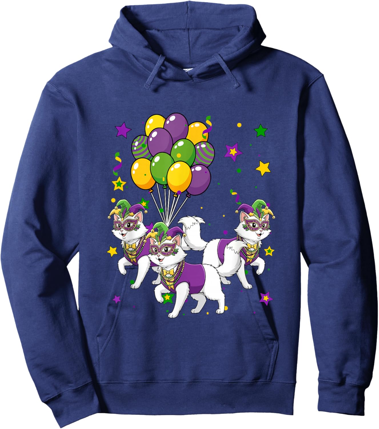 Three Cute Cats Masked Jester Hat Mardi Gras Parades Hoodie - Hoodie | Navy