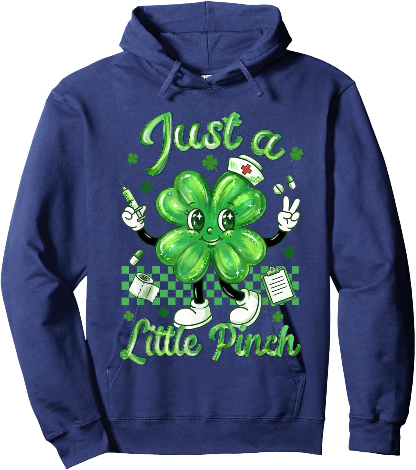 Just A-Little Pinch Nursing St Patricks Day Nurse Shamrock Hoodie - Hoodie | Navy