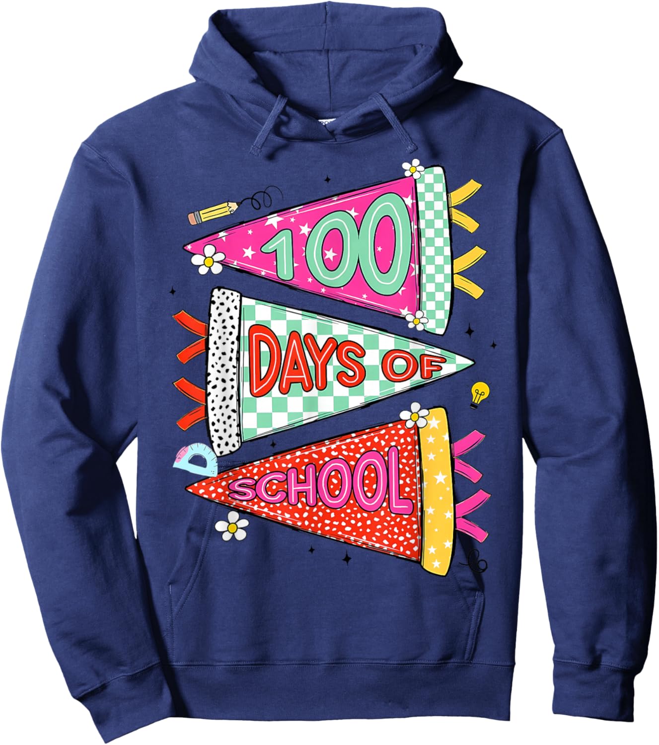 Happy 100 Days of School 100th Days Gift Teacher Girl Boy Hoodie - Hoodie | Navy