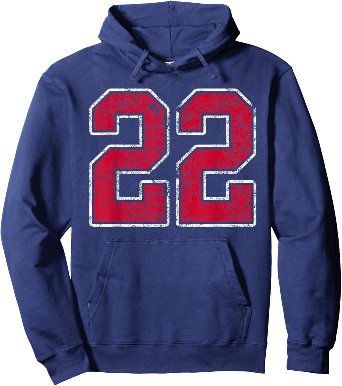 Grunge Red White Number 22 Jersey Player Uniform #22 Hoodie - Hoodie | Navy