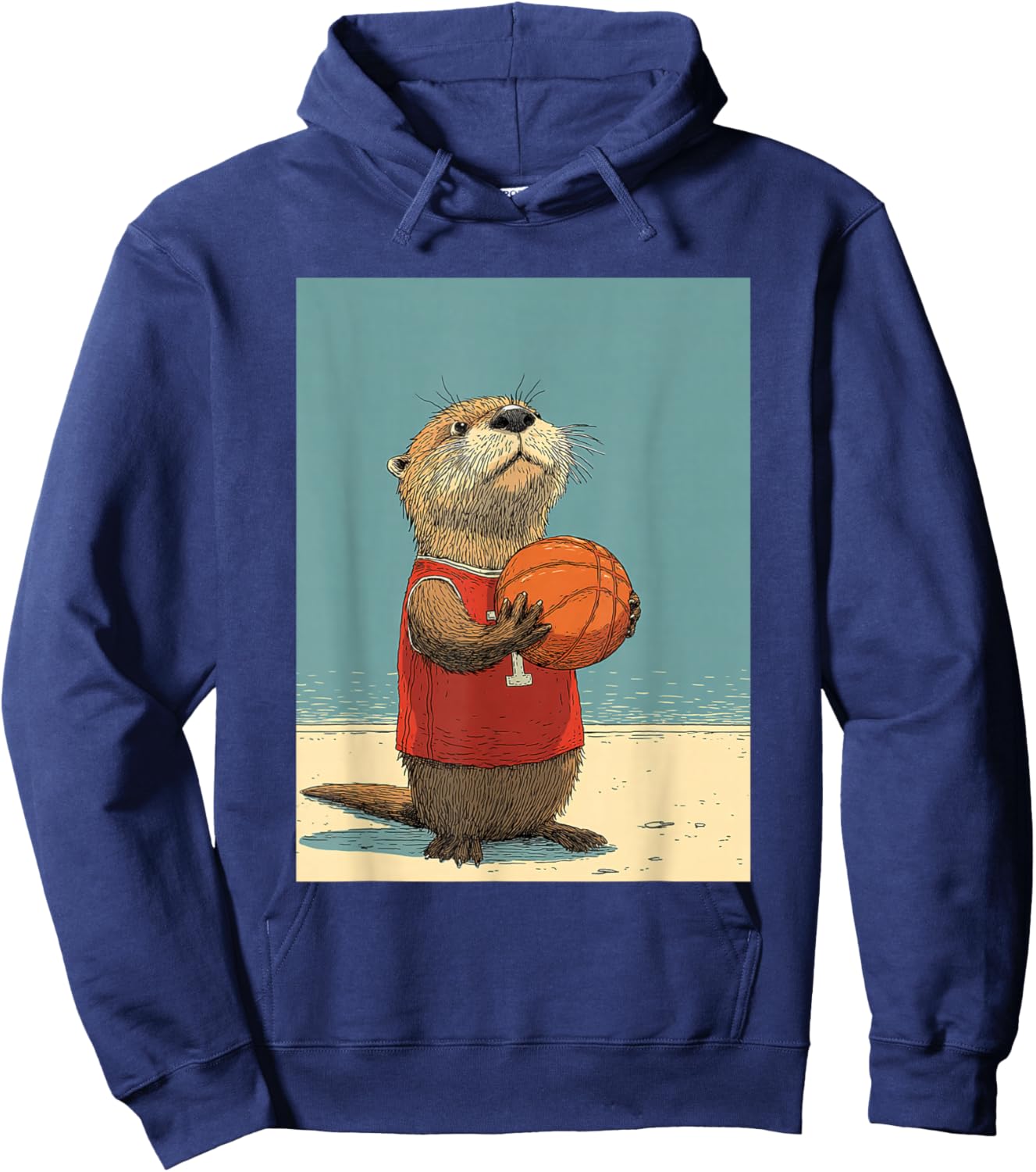 Cute Sea Otter Animal Funny Basketball Cartoon Design Hoodie - Hoodie | Navy