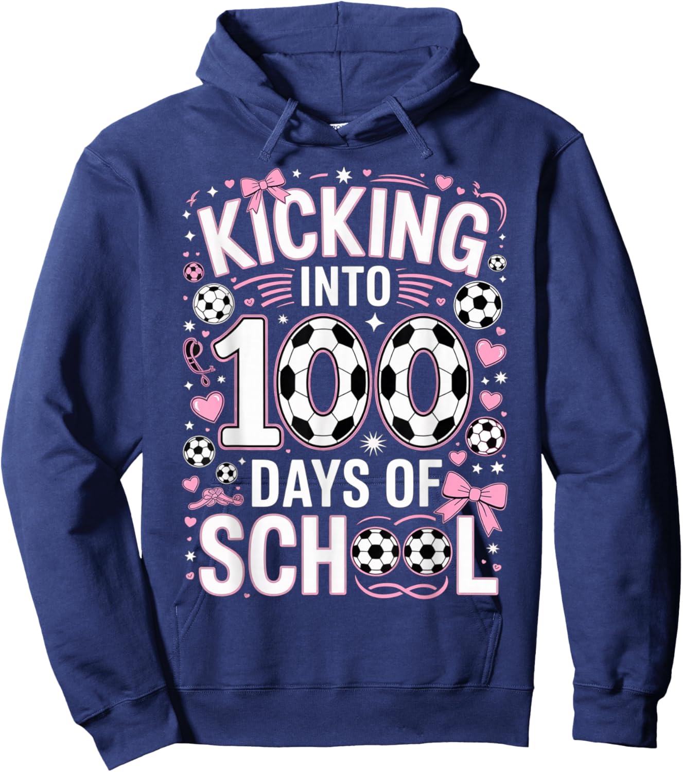 100 Days of School Girls Soccer Coquette Bow Pink Teacher Hoodie - Hoodie | Navy