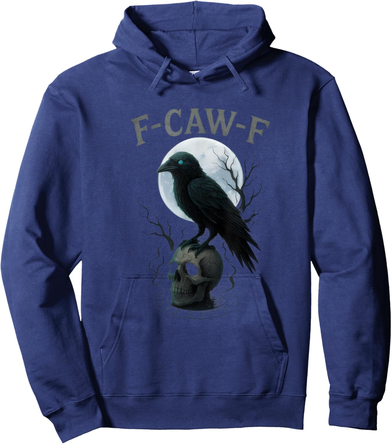 Gothic Black Crow F-Caw-F Raven Skull Moon Halloween Hoodie - Hoodie | Navy