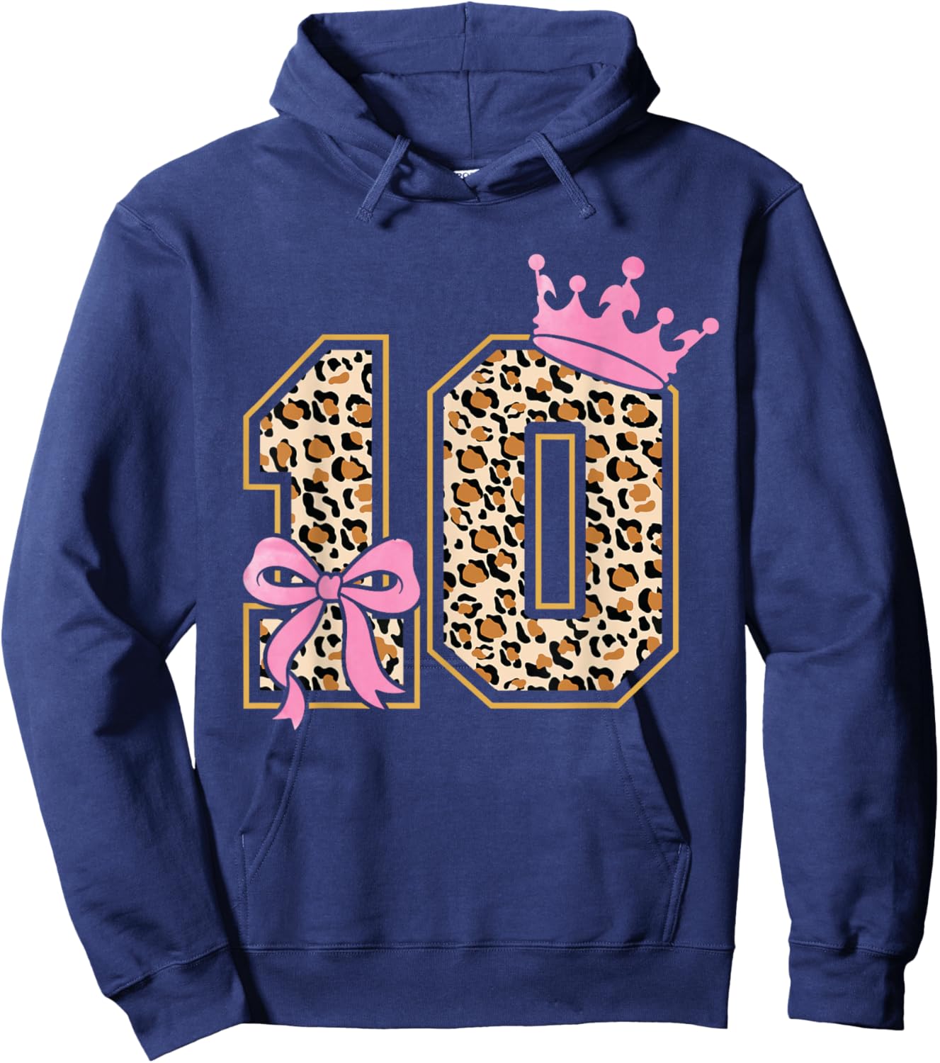 10th Birthday Girl Pink Coquette Bow Leopard 10 Year Old Hoodie - Hoodie | Navy