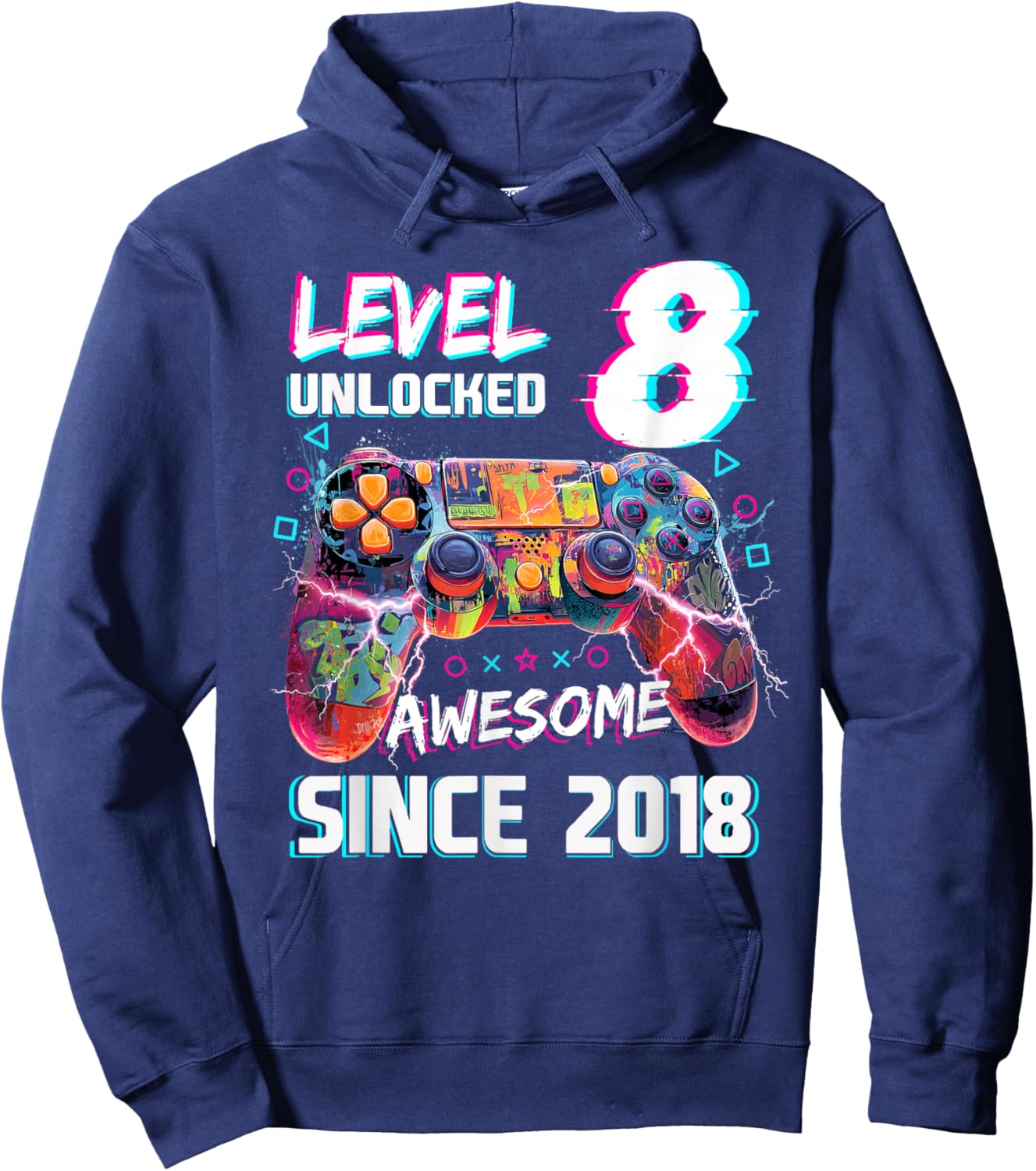 Level 8 Unlocked Video Gamer 8th Birthday Video Gamer Boys Hoodie - Hoodie | Navy
