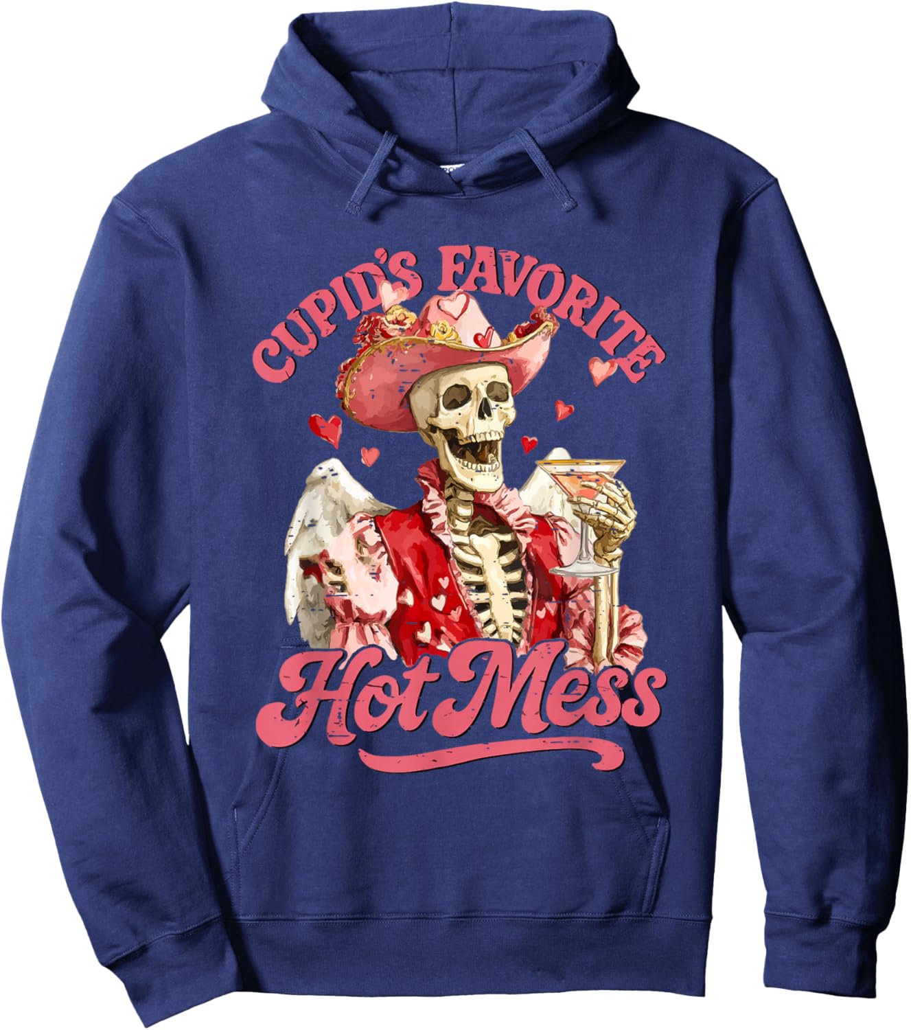 Retro Cupid's Favorite Hot Mess Funny Skeleton Valentine Hoodie - Hoodie | Navy
