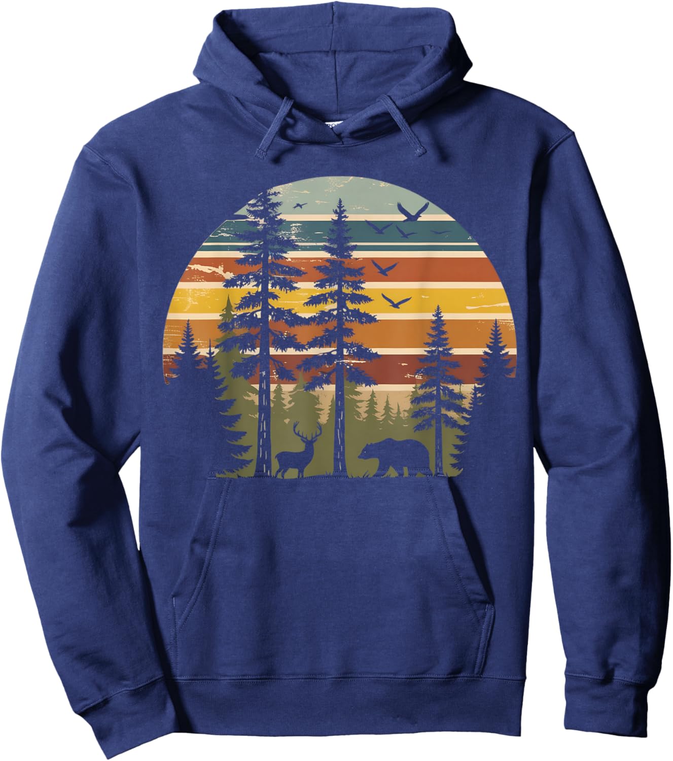 Retro Trees Wildlife Outdoors Nature Vintage Forest Hoodie - Hoodie | Navy