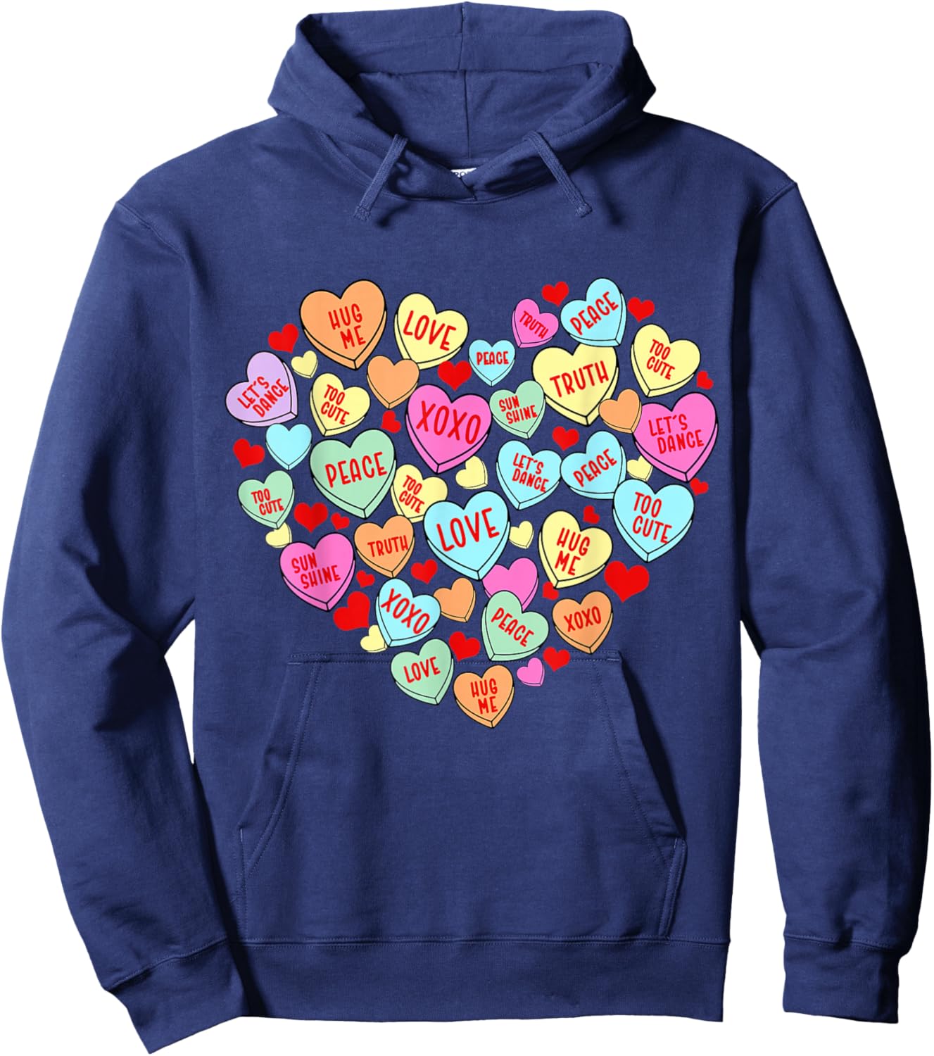 Valentines Day Heart Conversation Candy Sweetheart Kid Women Hoodie - Hoodie | Navy