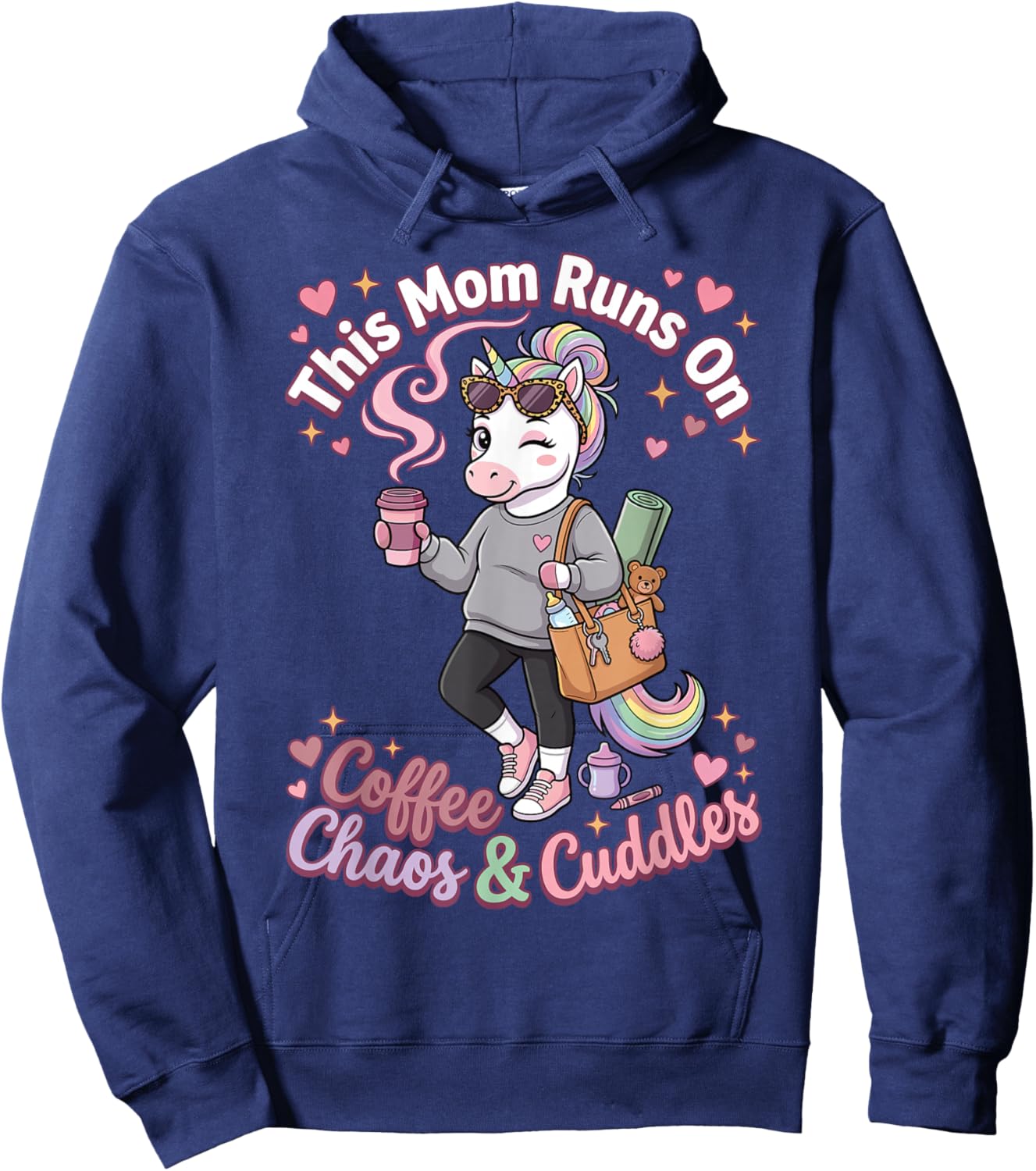 This Mom Runs On Coffee Chaos and Cuddles Unicorn Mom Hoodie - Hoodie | Navy