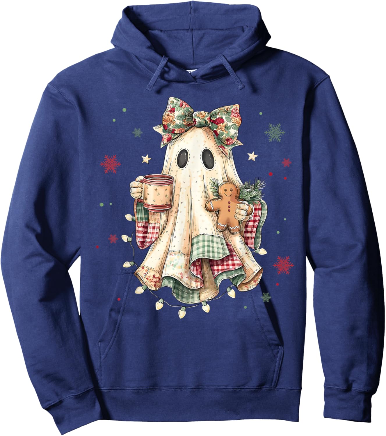 Funny Ghost Gingerbread Merry Christmas Xmas Lights Holiday Hoodie - Hoodie | Navy