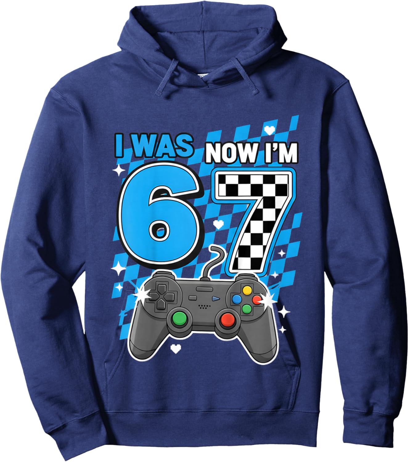 I was 6 Now Im 7 Game Controller 7th Birthday Boy Gamer Hoodie - Hoodie | Navy