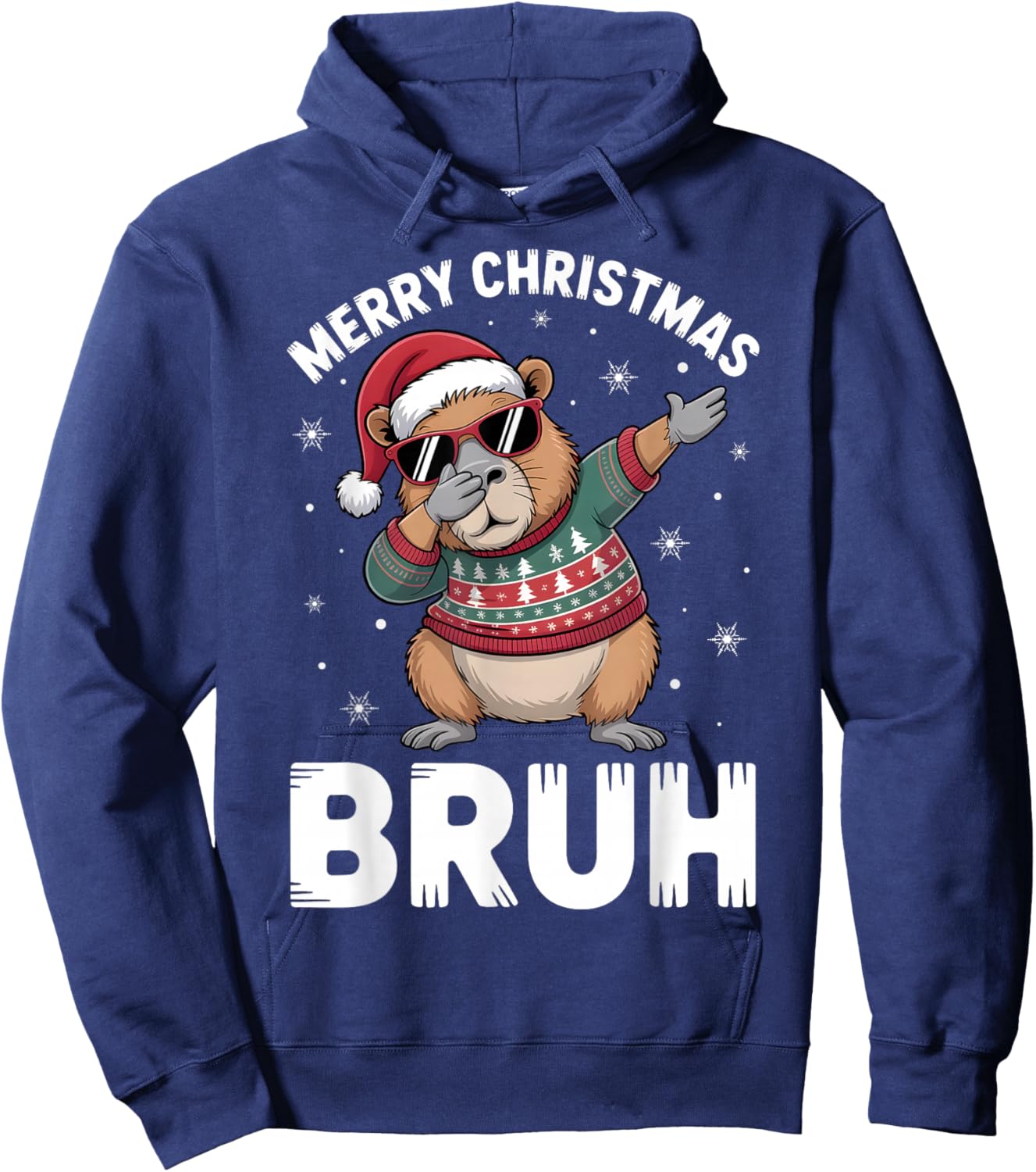 Merry Christmas Bruh Capybara Dabbing Santa Hat Xmas Capy Hoodie - Hoodie | Navy