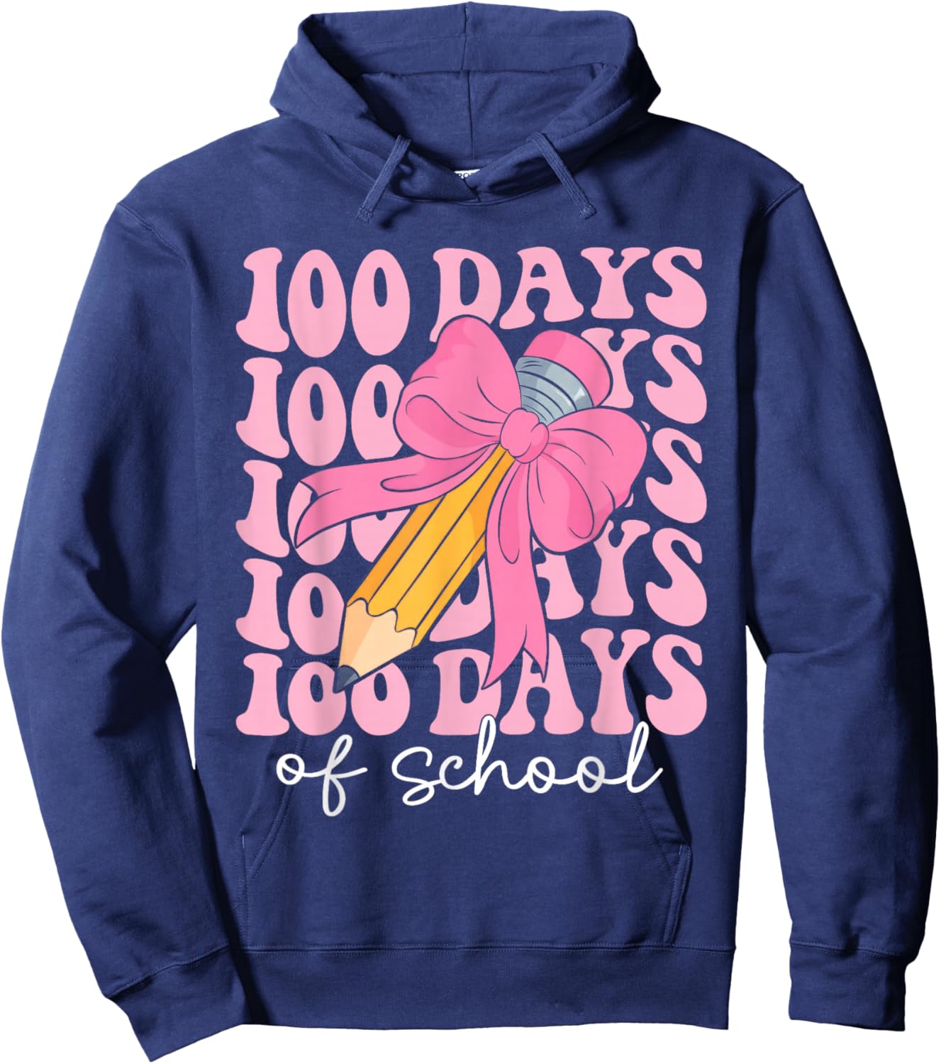 Coquette Bow 100 Days of School Teacher 100th Day of School Hoodie - Hoodie | Navy