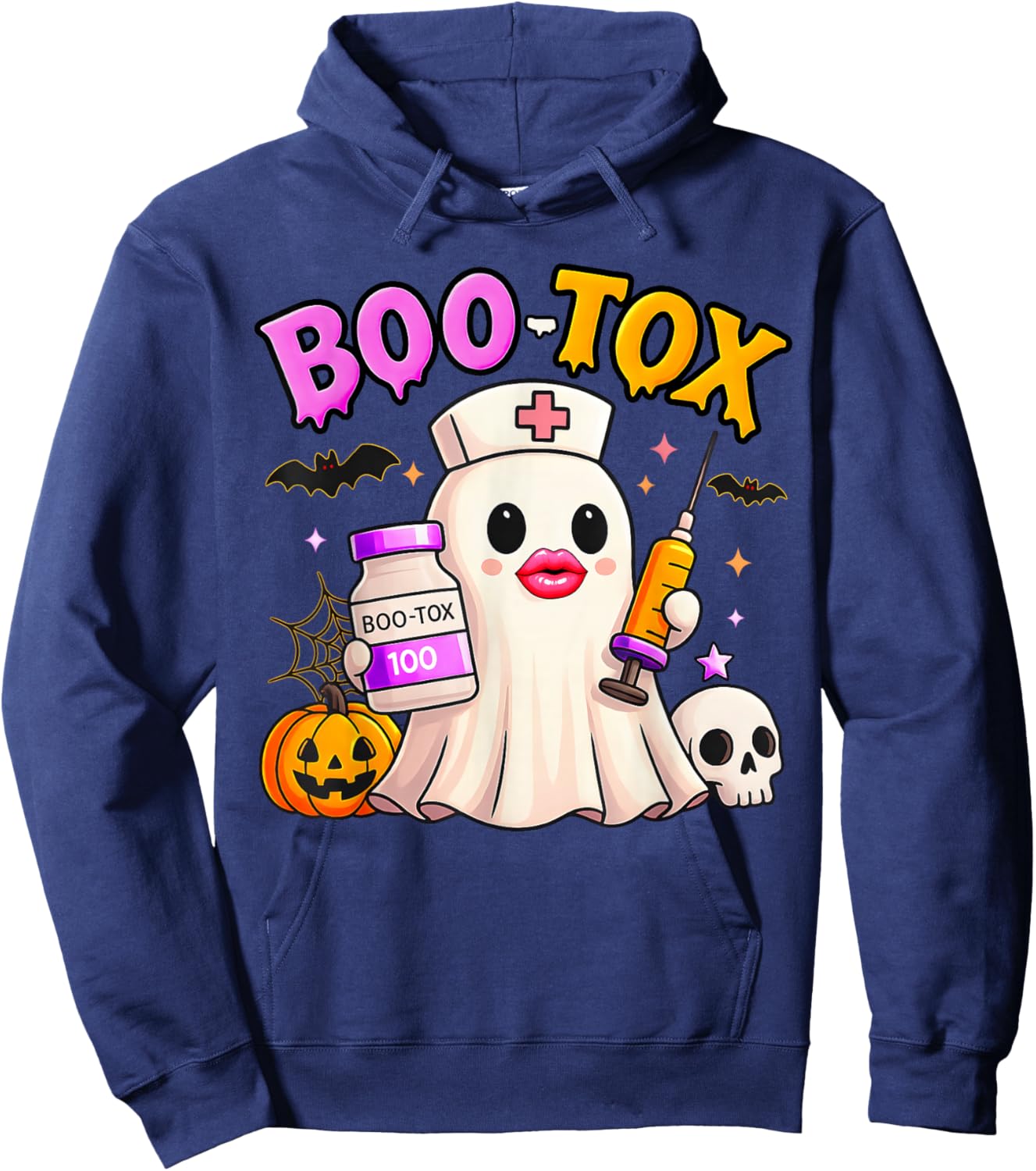 Funny Boo Tox Aesthetic Nurse Ghost Skull Pumpkin Halloween Hoodie - Hoodie | Navy