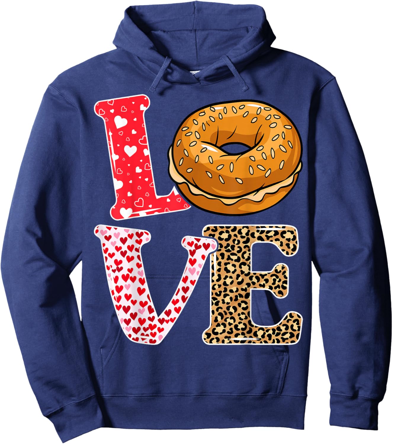 Bread Bagel Love Valentine Leopard Food Pun Hoodie - Hoodie | Navy