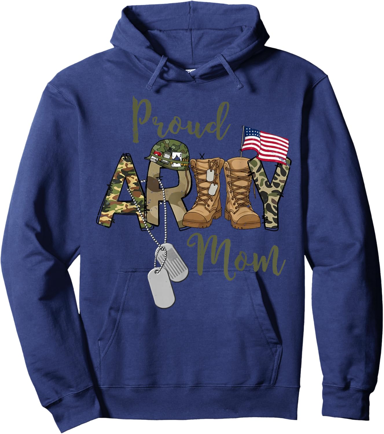 Proud Army Mom US Flag Camo Dog Tags Military Mother Hoodie - Hoodie | Navy