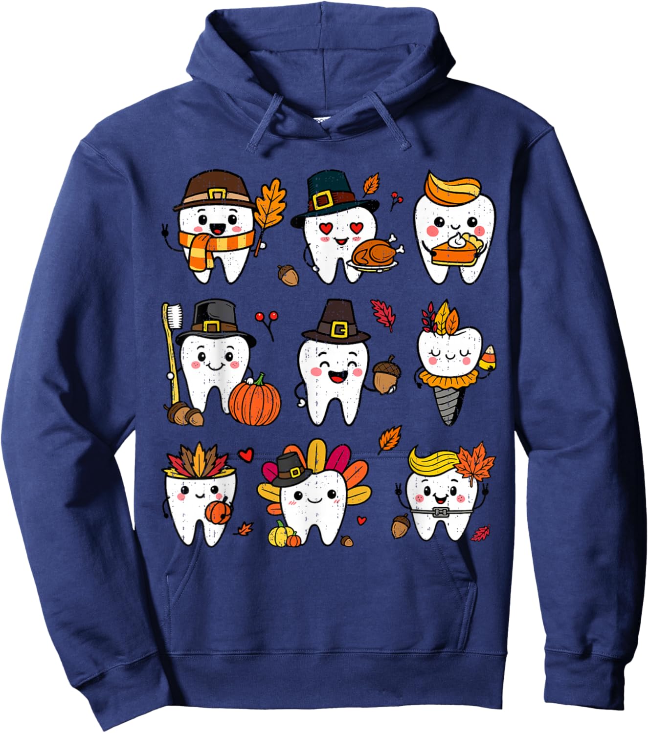 Cute Teeth Turkey Dentist Thanksgiving Fall Dental Assistant Hoodie - Hoodie | Navy