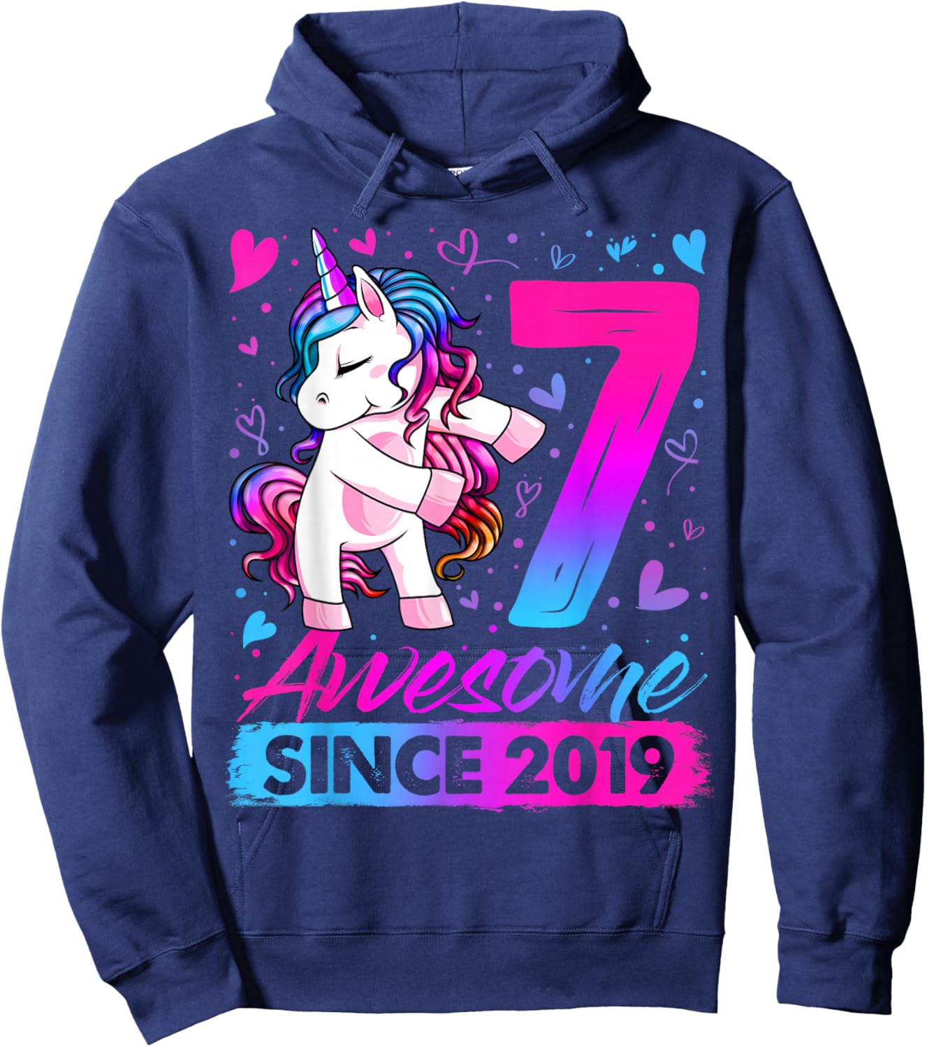 7th Birthday Shirt Girl 7 Year Old Gifts 7 Birthday Girl Hoodie - Hoodie | Navy