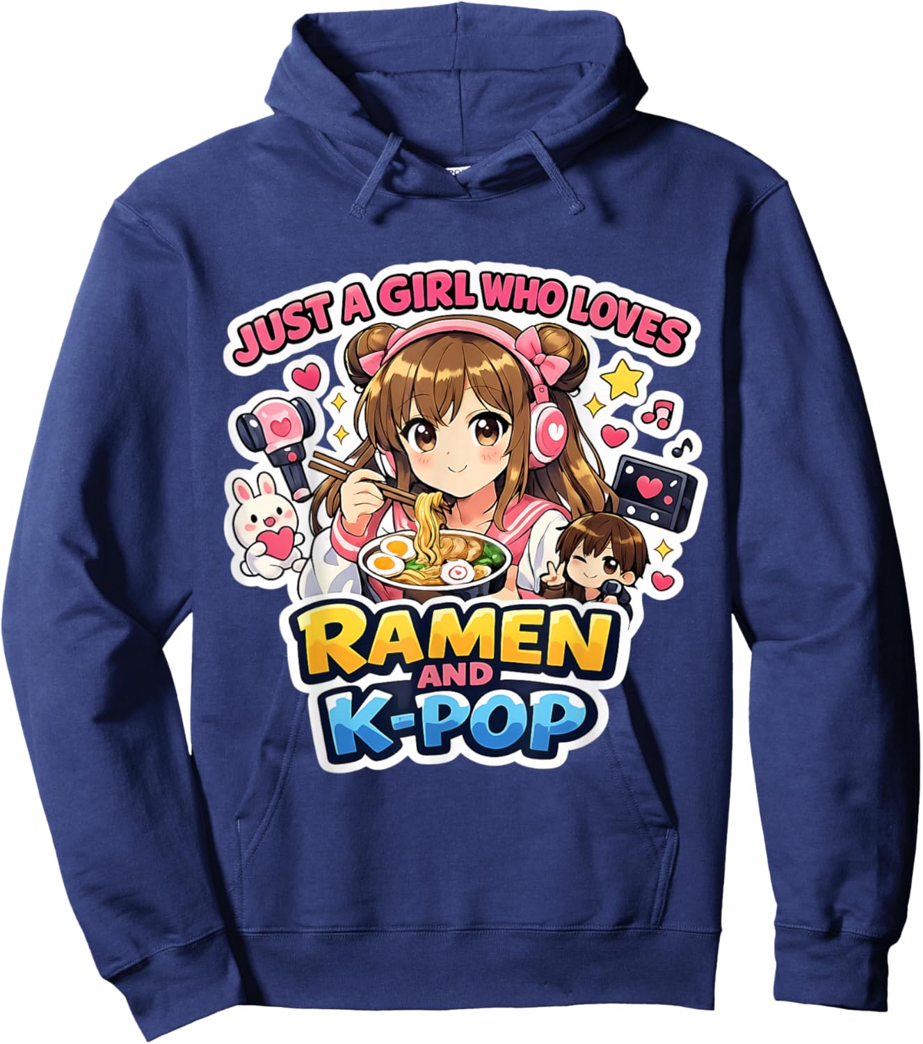 Just A Girl Who Loves Anime and K-Pop Korean Music Lover Art Hoodie - Hoodie | Navy