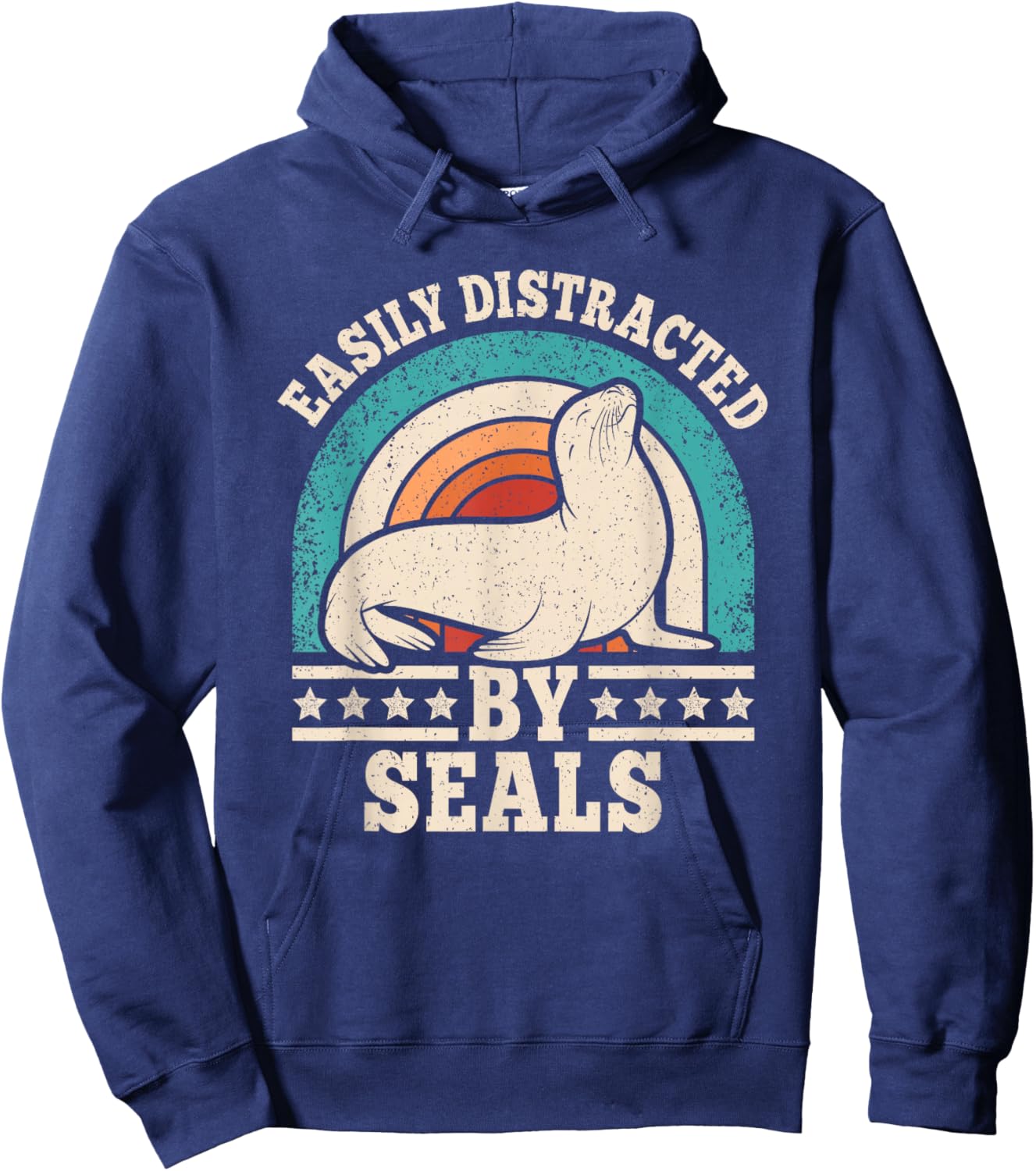 Easily Distracted by Seals Retro Seal Men Women Hoodie - Hoodie | Navy