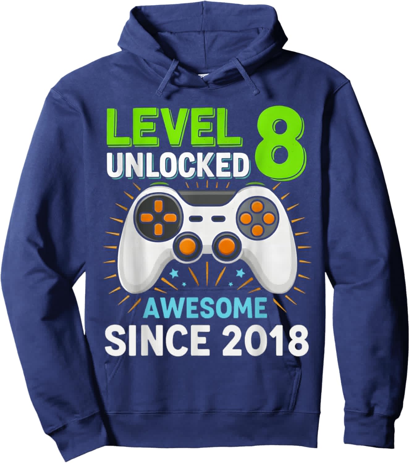Level 8 Unlocked Awesome Since 2018 Gaming Birthday 8th Boys Hoodie - Hoodie | Navy
