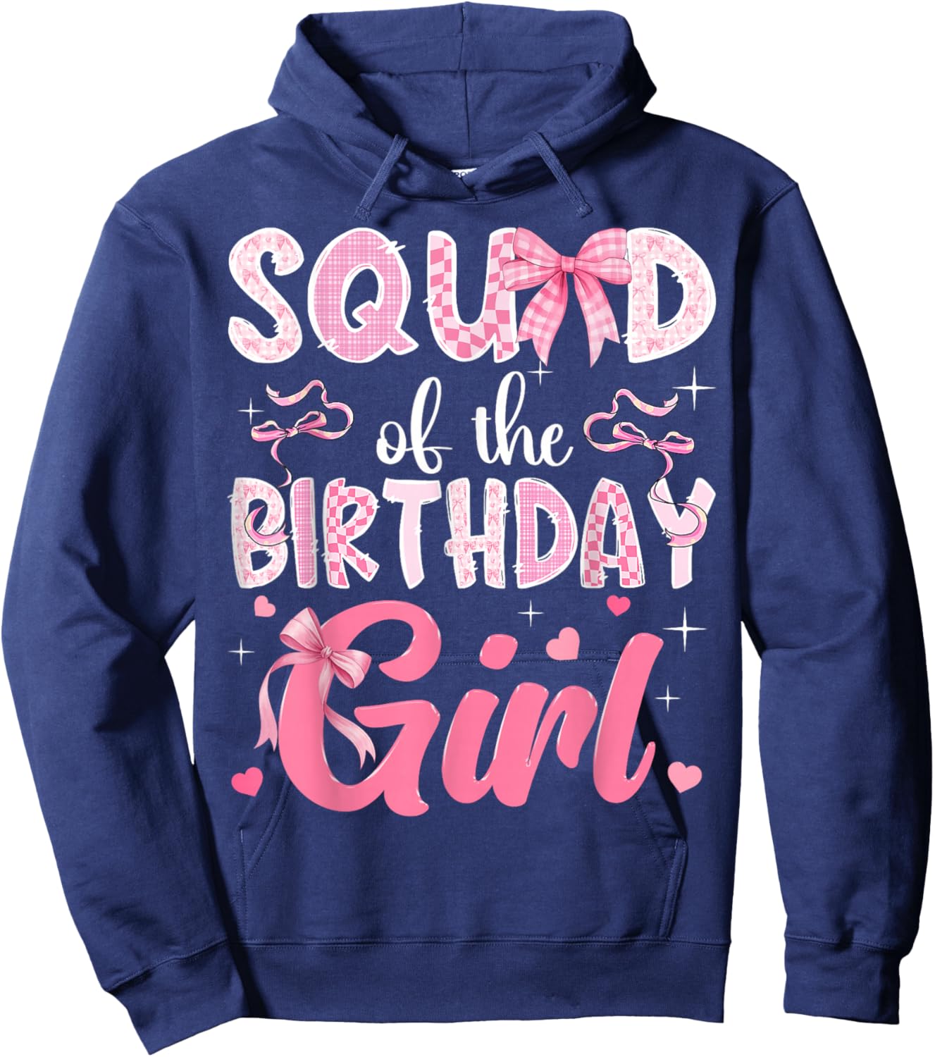 Squad of The Birthday Girl Pink Coquette Bow Family Hoodie - Hoodie | Navy