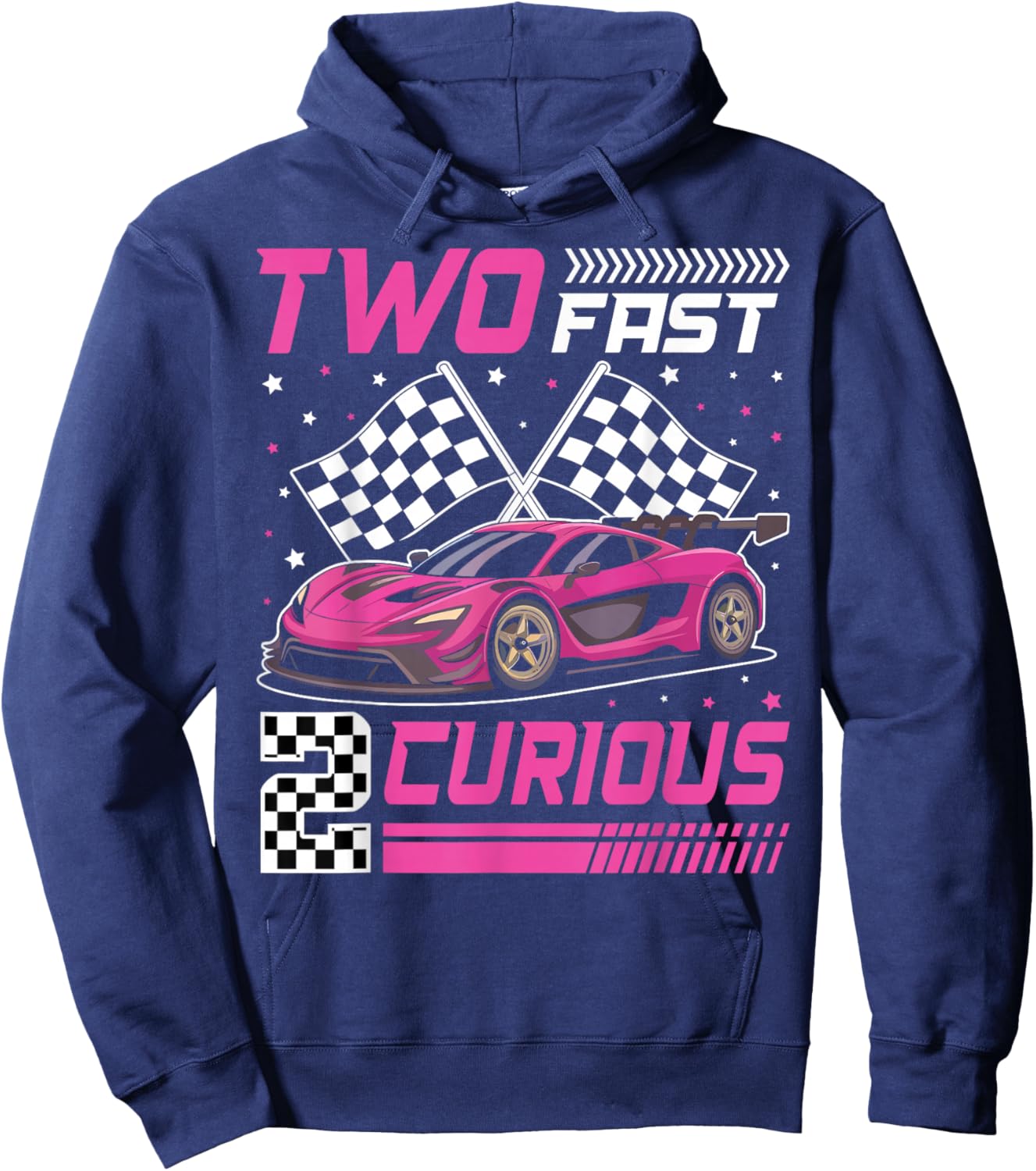 Girl Race Car Birthday Decorations Two Fast 2 Curious 2nd Hoodie - Hoodie | Navy