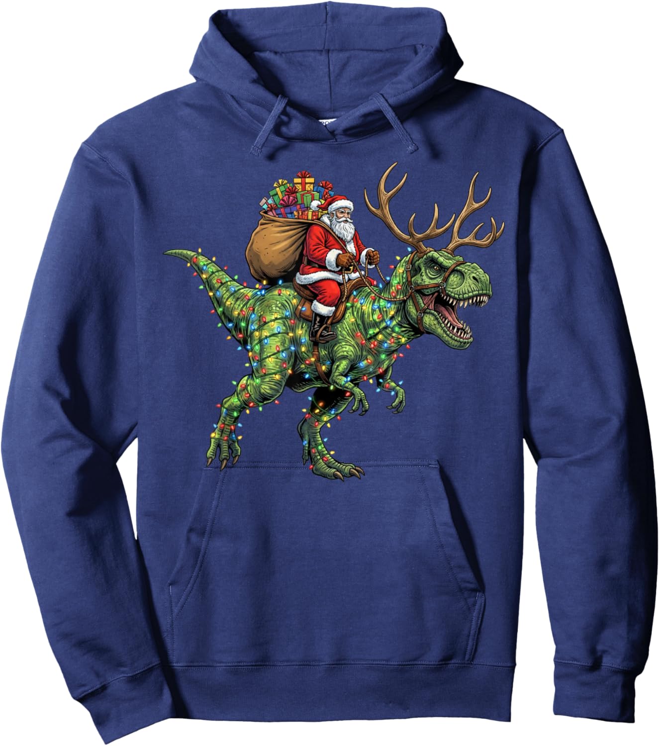 Funny Santa Riding Dinosaur T rex Christmas Boys Men Kids Hoodie - Hoodie | Navy