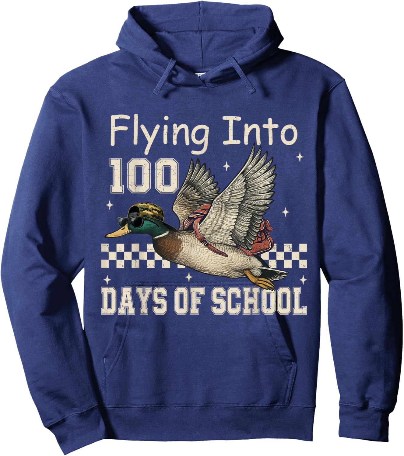 Flying Into 100 Days of School Camo Duck Hunting Hoodie - Hoodie | Navy
