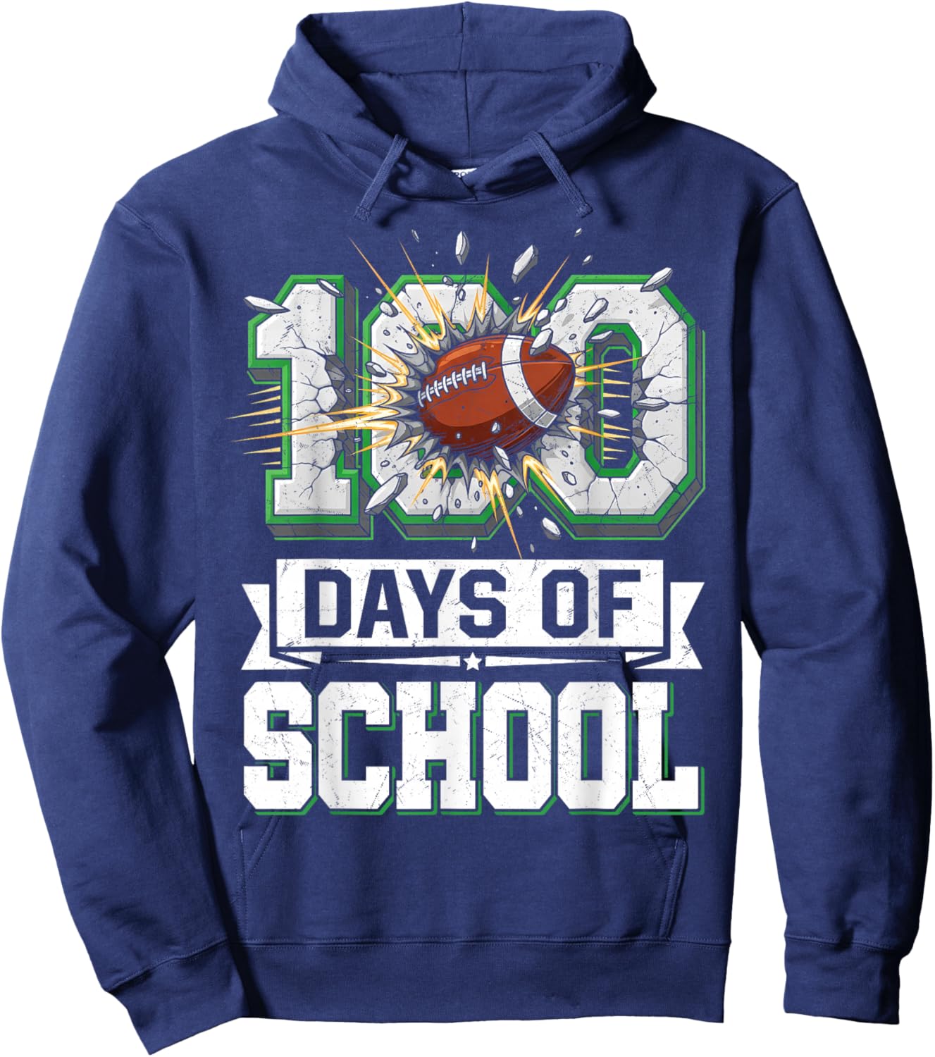 100th Day of School Football 100 Days of School Boys Kids Hoodie - Hoodie | Navy