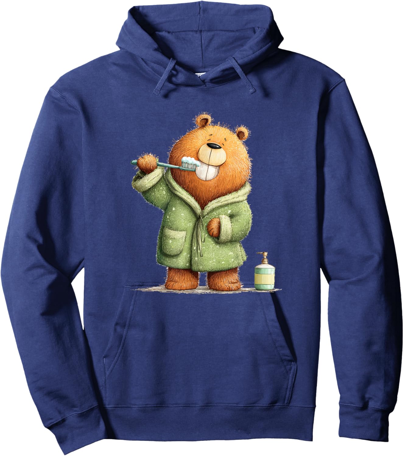 Cute Teeth Brushing Teddy Bear Graphic for Boys and Girls Hoodie - Hoodie | Navy
