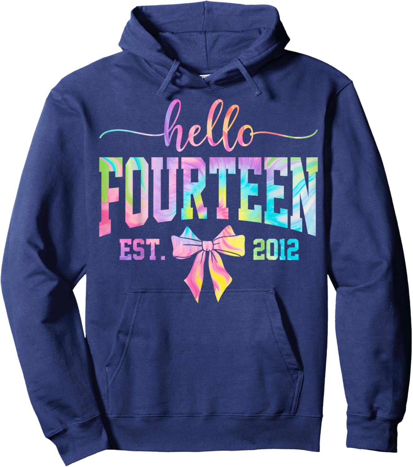 Hello Fourteen EST 2012 14th Birthday Coquette 14 Year Girl Hoodie - Hoodie | Navy