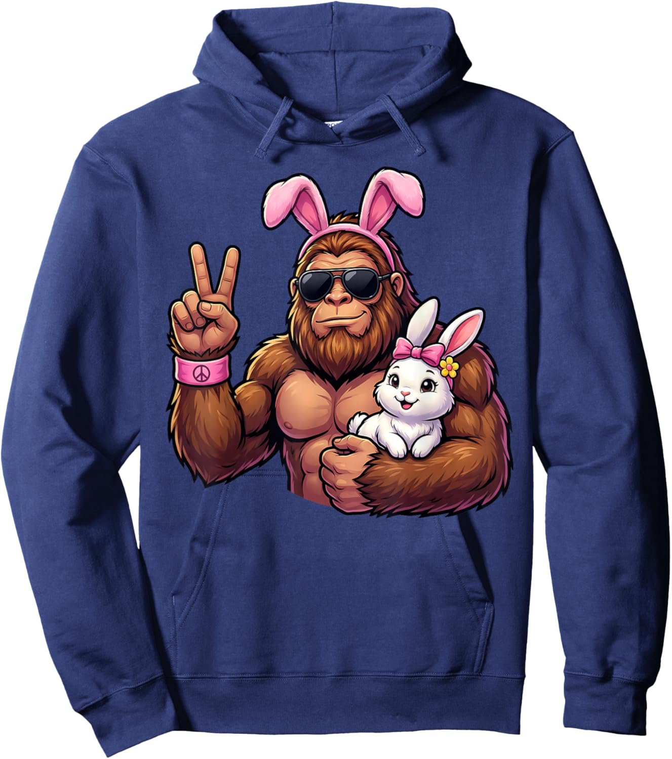 Bigfoot Easter Bunny Peace Sign Baby Animal Lover Hoodie - Hoodie | Navy